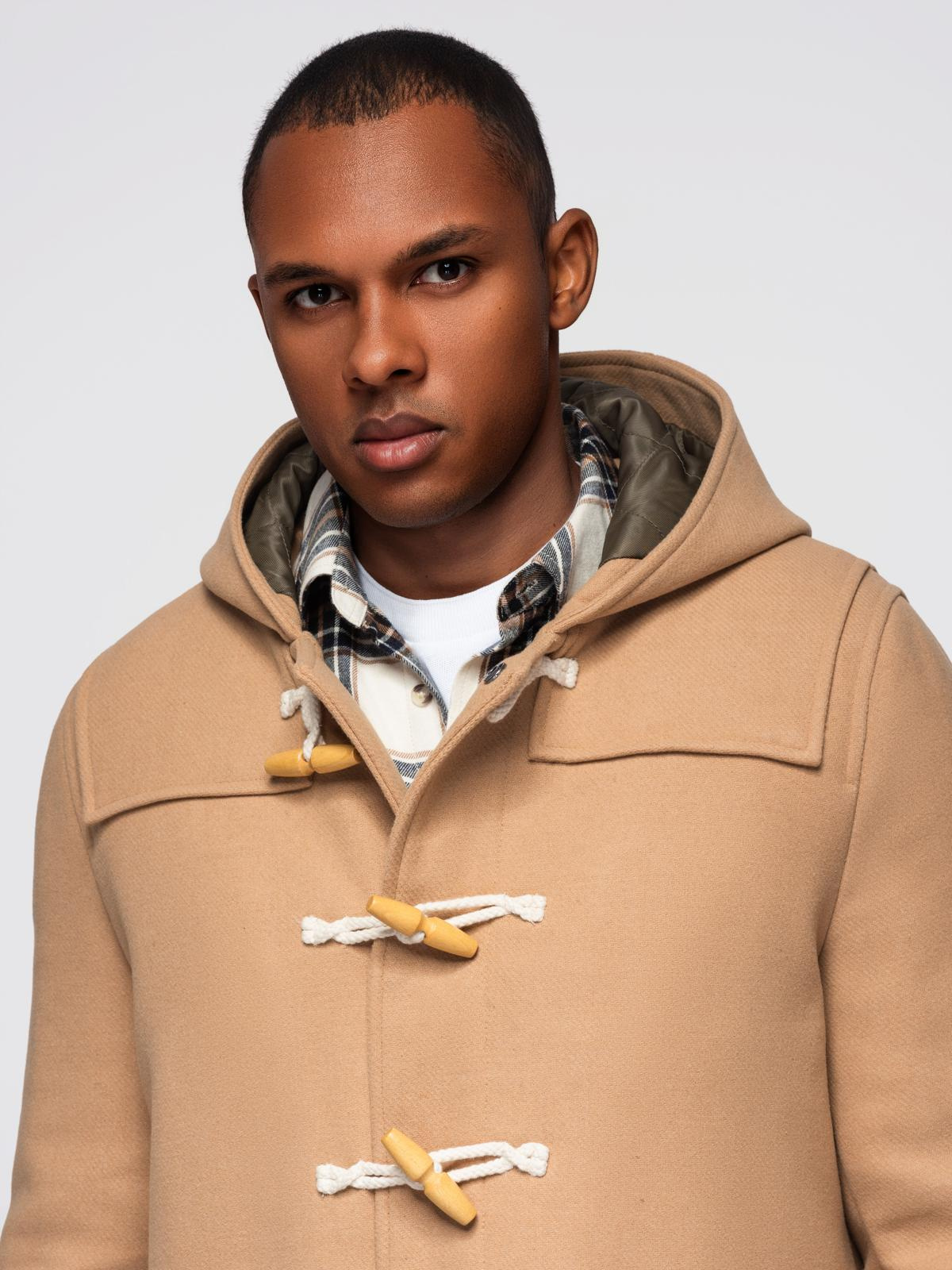 Ombre Men&#039;s wool and hooded duffle coat - light brown
