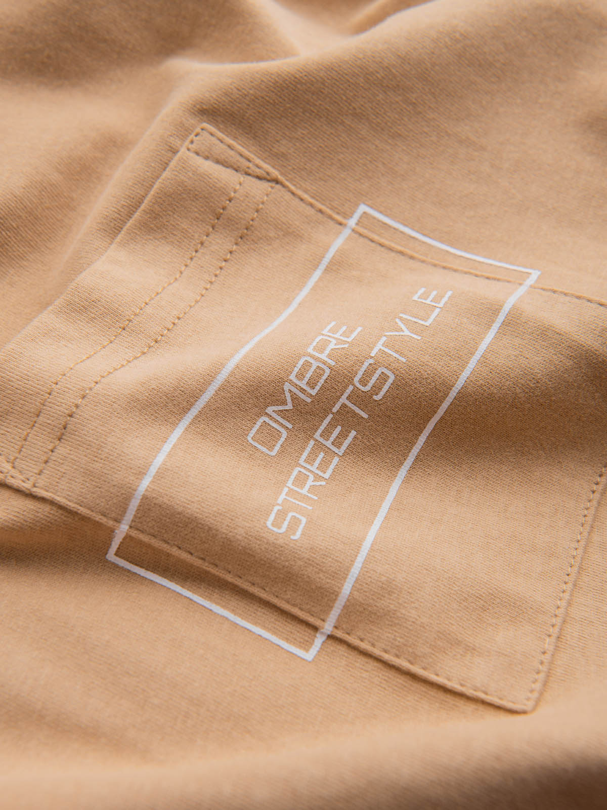 Men's cotton t-shirt with pocket print Ombre Streetstyle - sand