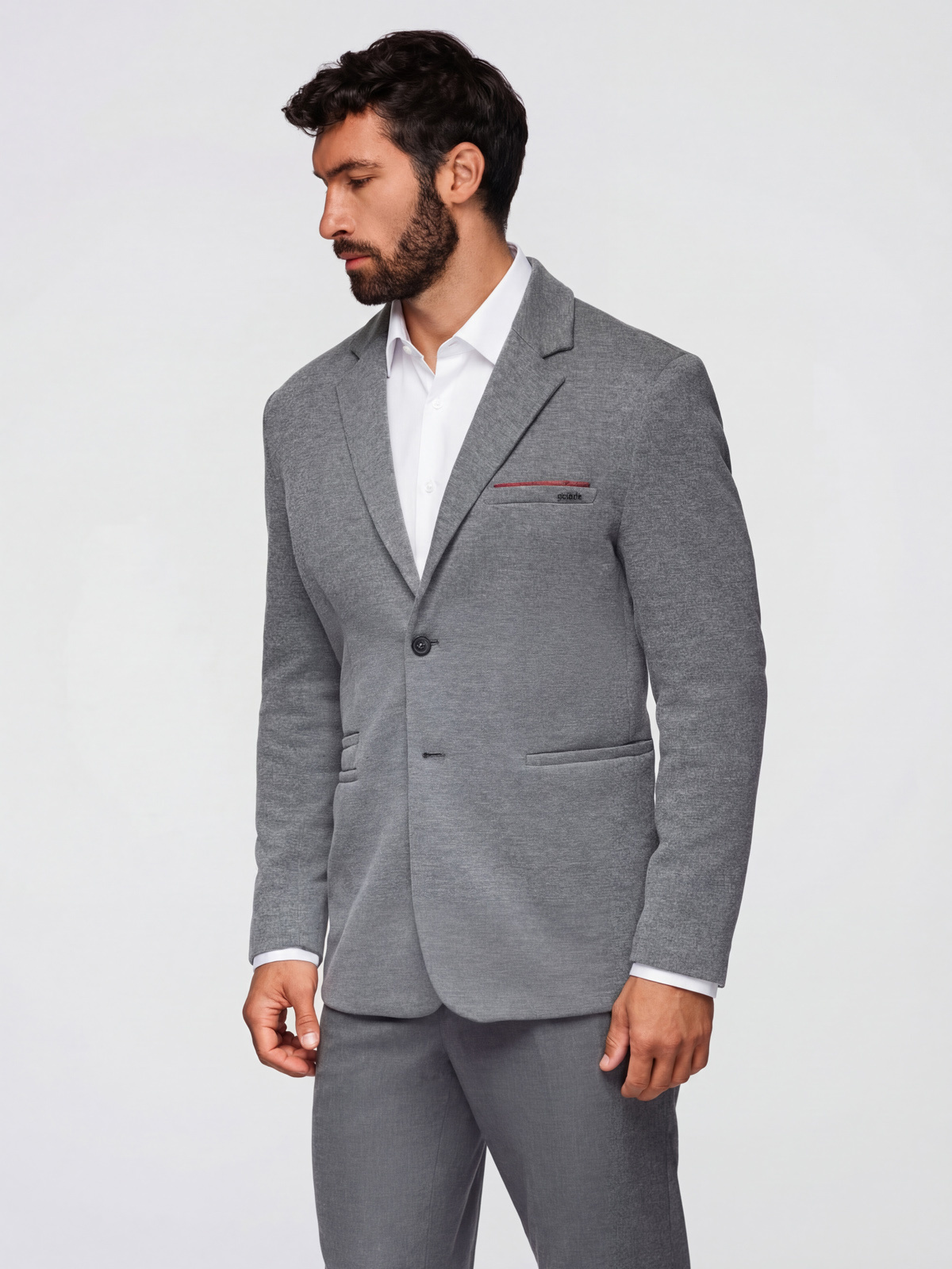 Ombre Men's knitted jacket with a fitted cut - light grey