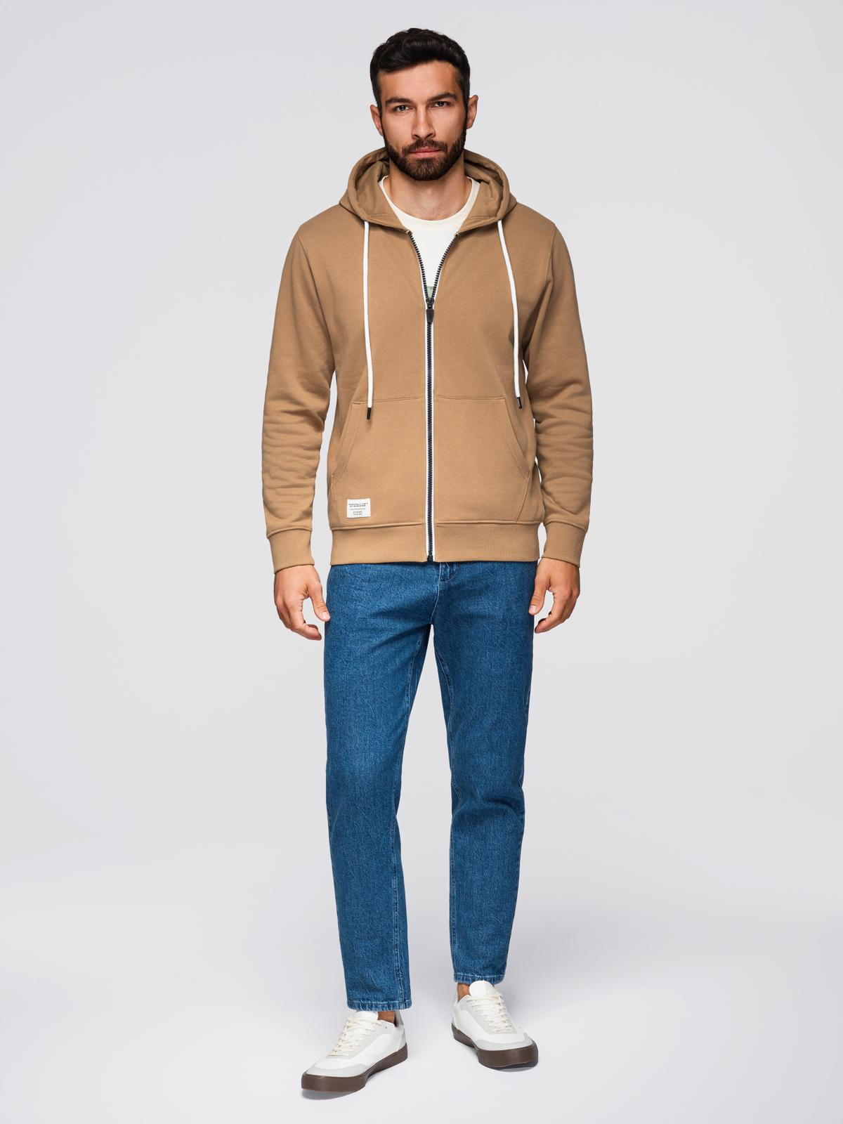 Ombre BASIC men&#039;s unbuttoned hooded sweatshirt - brown