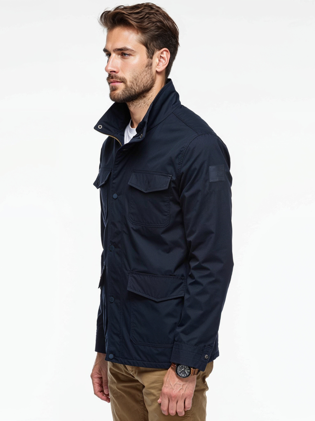 Ombre Men&#039;s lightweight jacket with high collar and pockets - navy blue