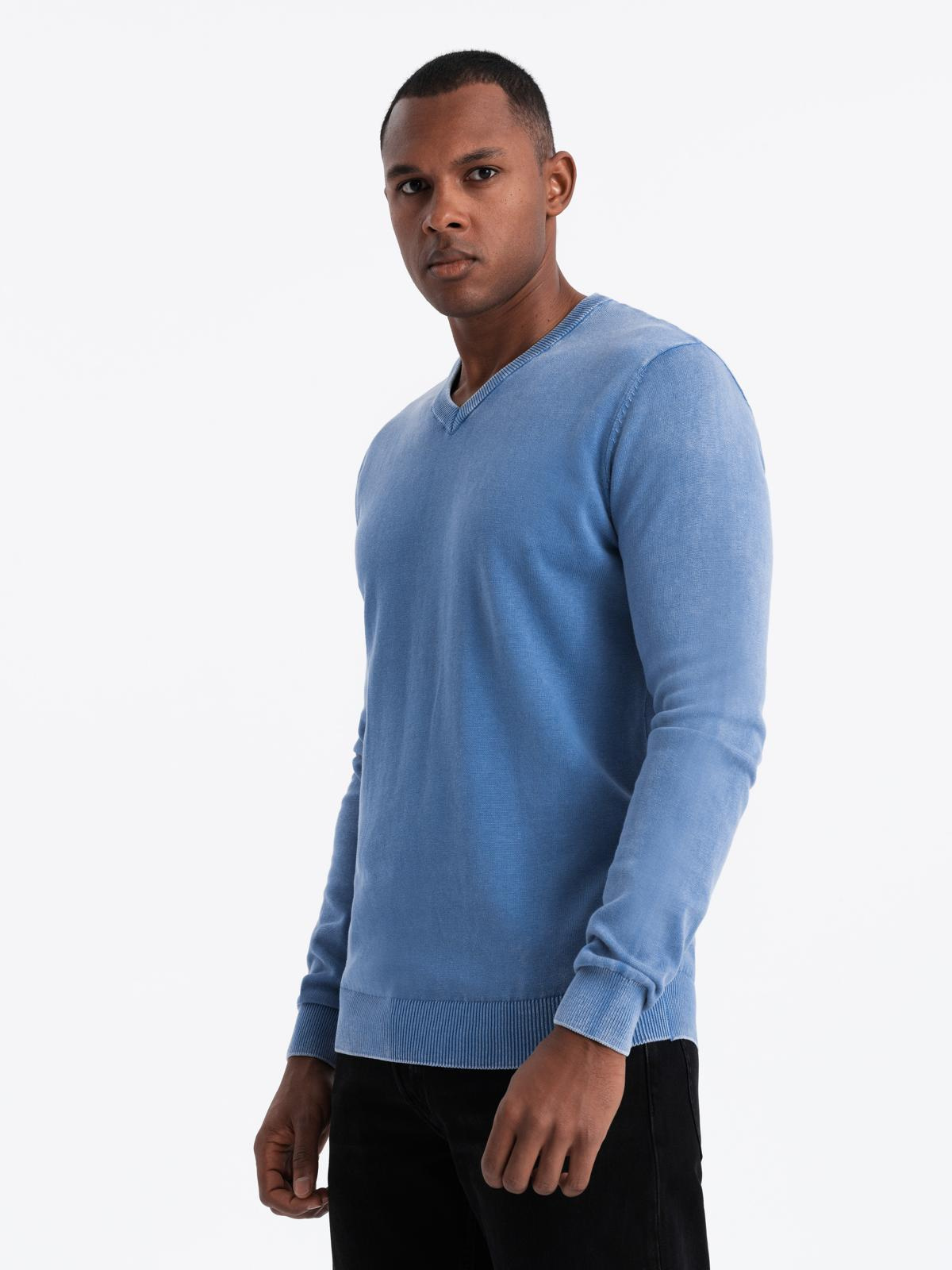 Ombre Men&#039;s wash sweater with v-neck - blue