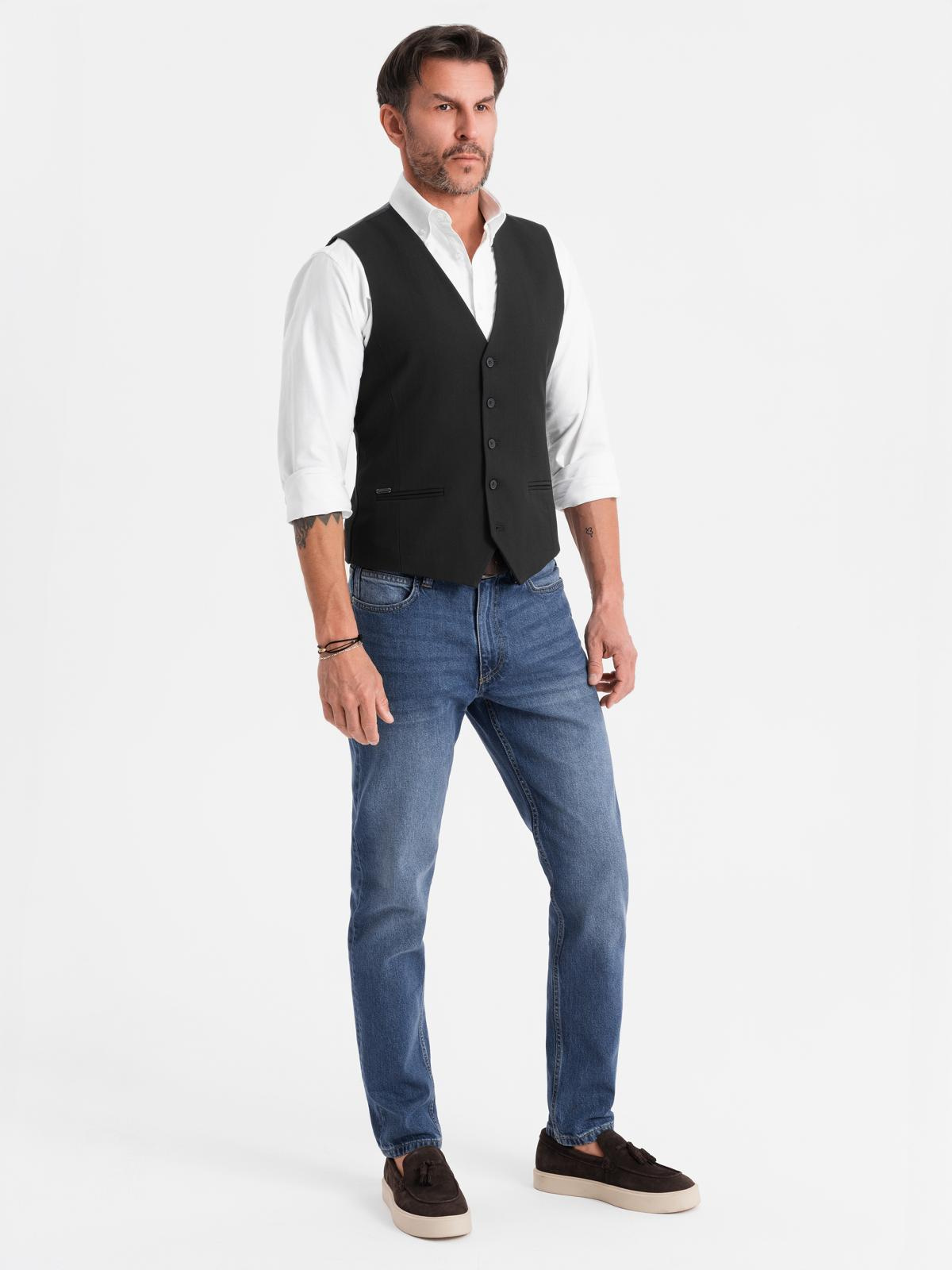 Ombre Elegant men&#039;s SLIM FIT herringbone vest - black