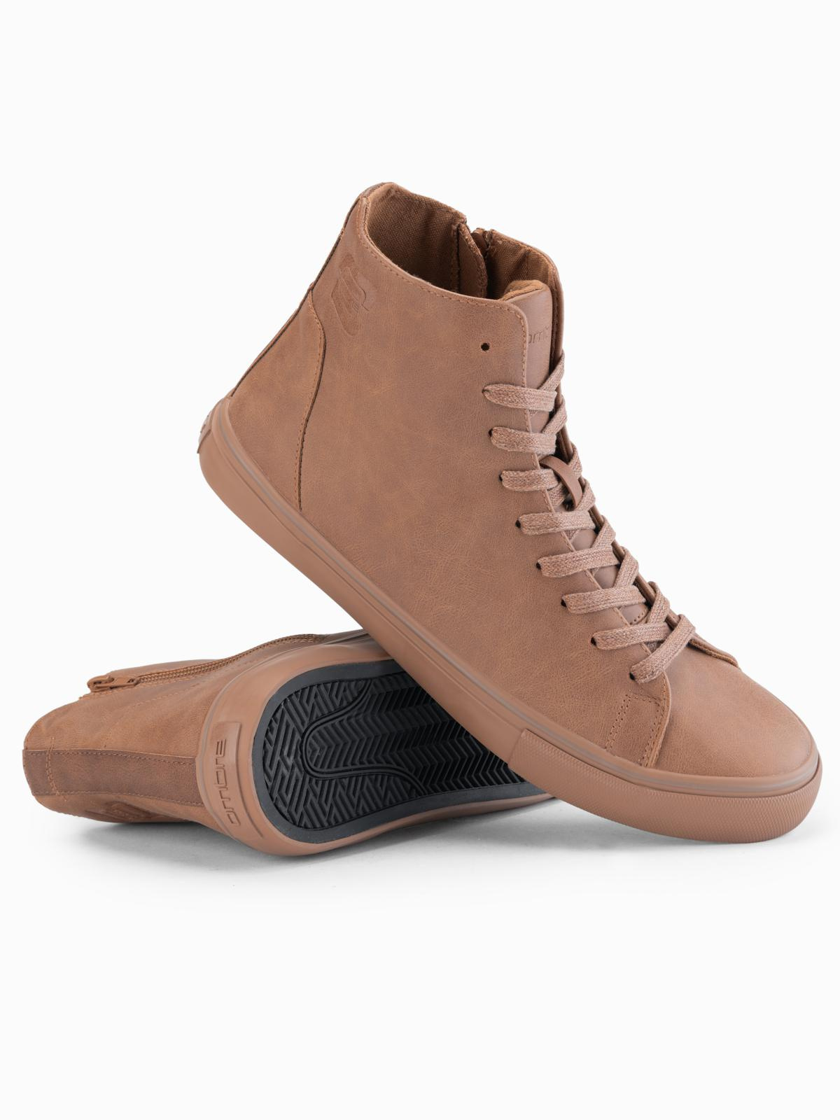 Ombre Men's high-top sneakers with matte texture and embossed logo - light brown