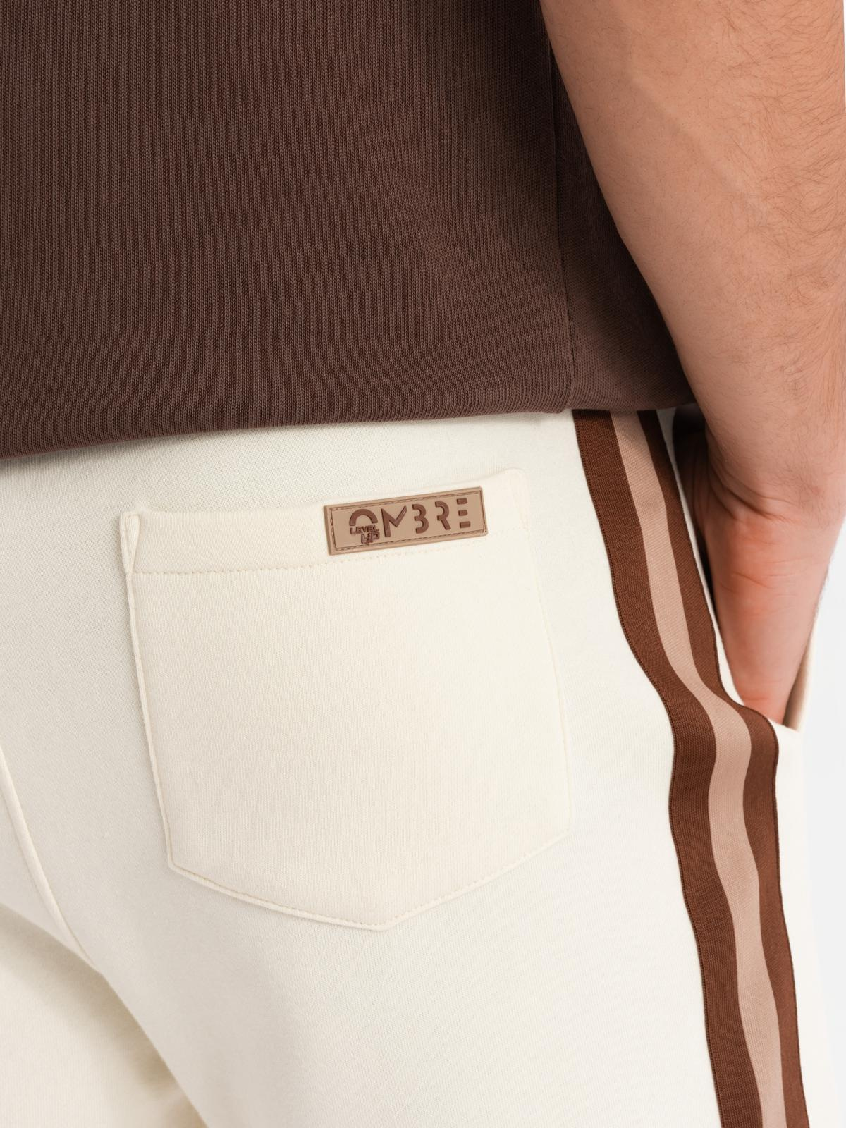 Ombre Men's sweat shorts with piping and drawstring waistband - cream