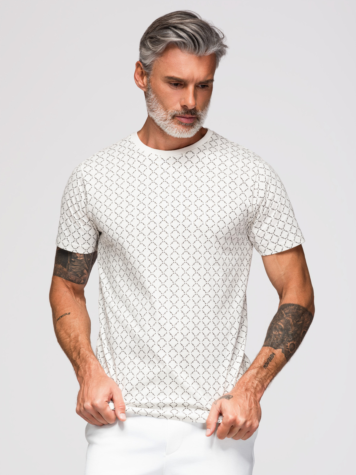 Ombre Men's full print knit shirt - white