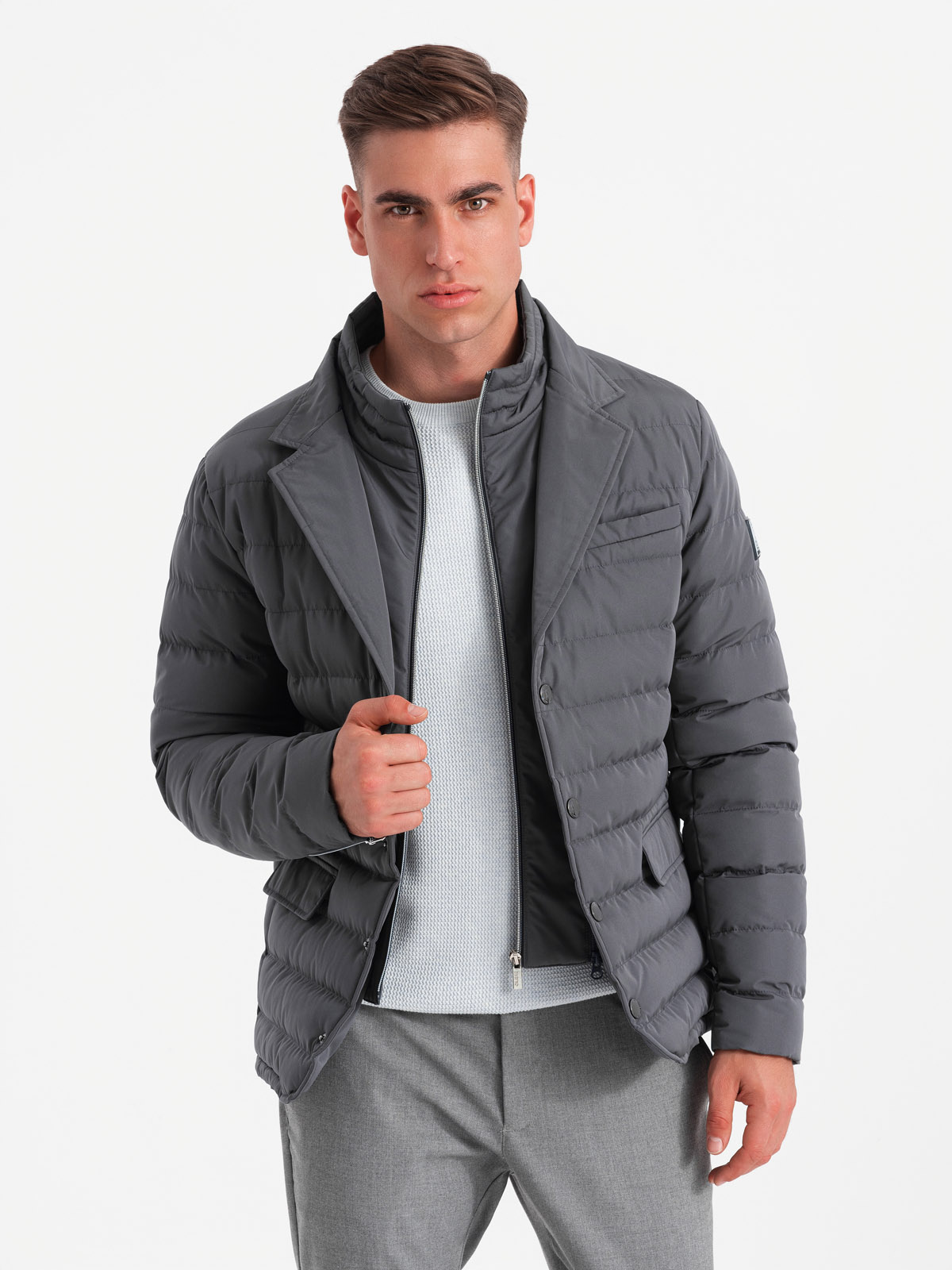 Ombre Men's quilted jacket with jacket cut - graphite