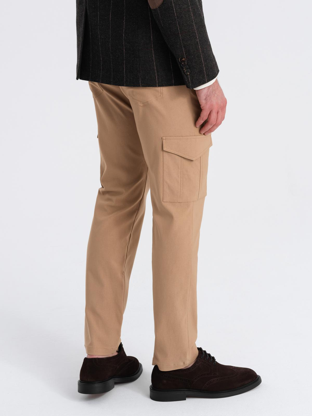 Ombre Men's REGULAR fabric pants with cargo pockets - light brown