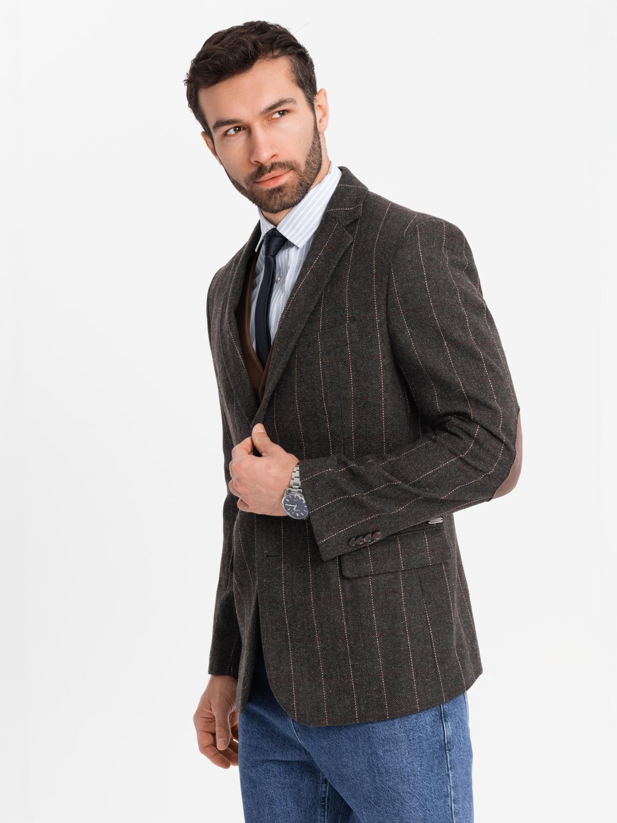 Ombre Men&#039;s elegant plaid blazer with wool blend - graphite
