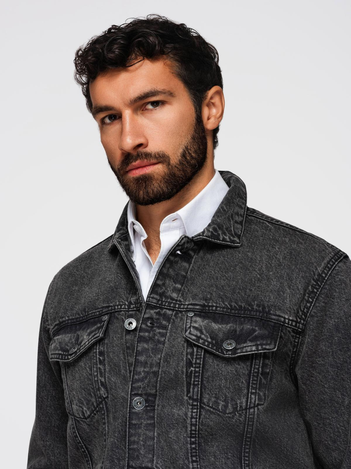 Ombre Men&#039;s denim jacket katana with washem - black