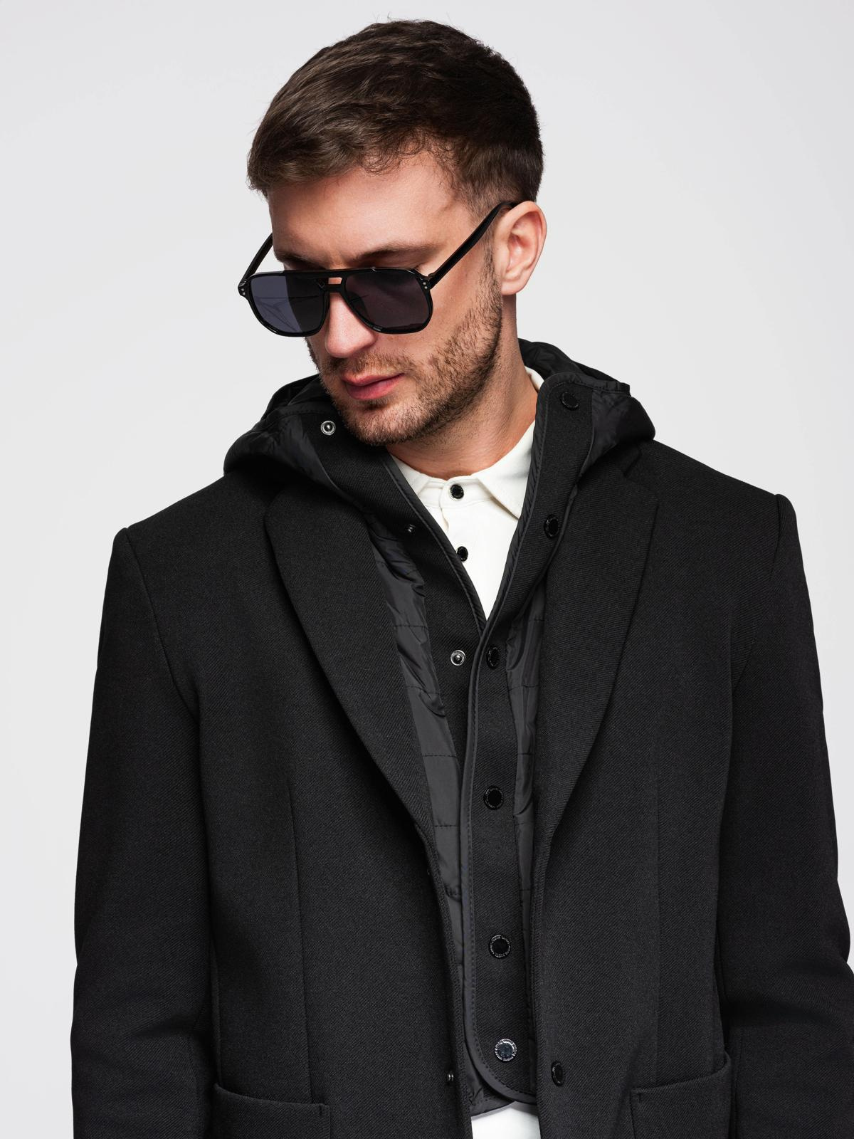 Ombre Men's jacket with high collar and hood - black