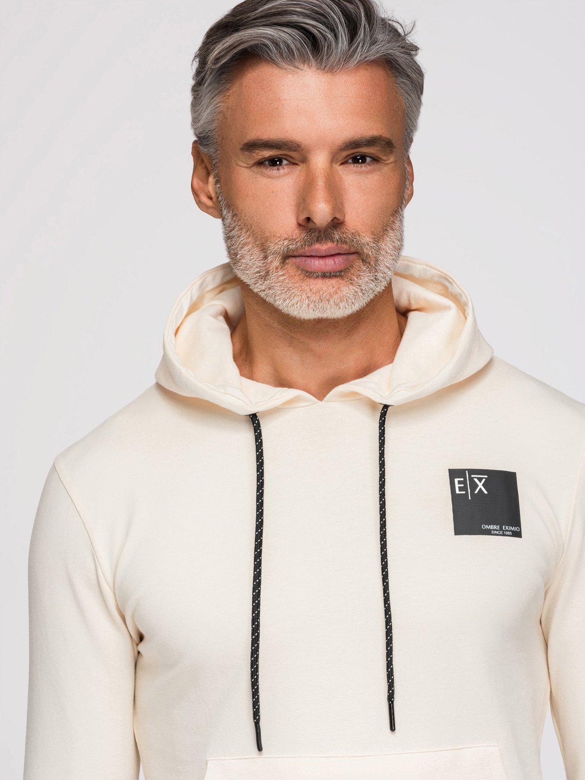 Ombre Men's kangaroo sweatshirt with hood and logo - cream