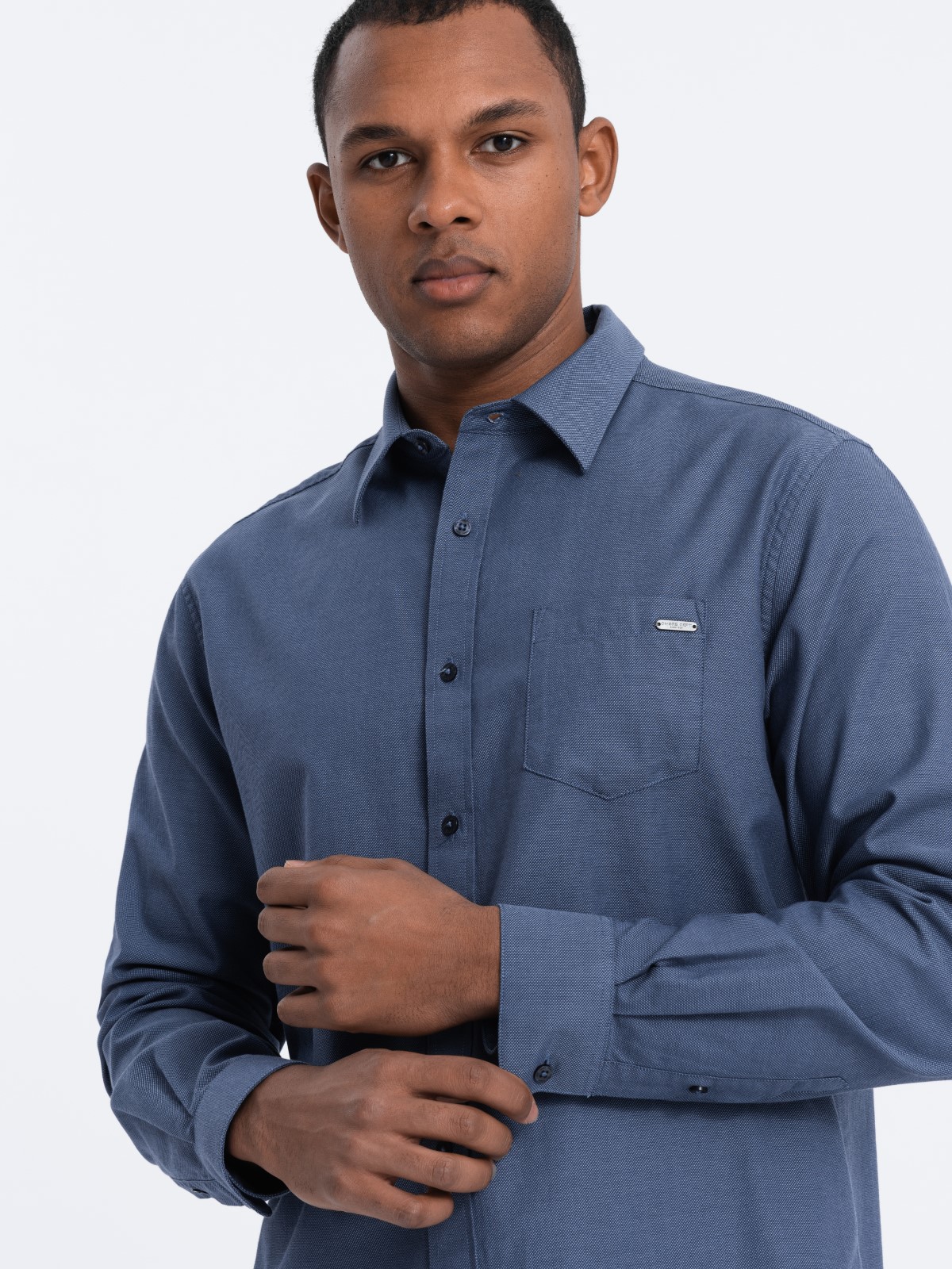Ombre Men&#039;s cotton shirt with pocket REGULAR FIT - blue