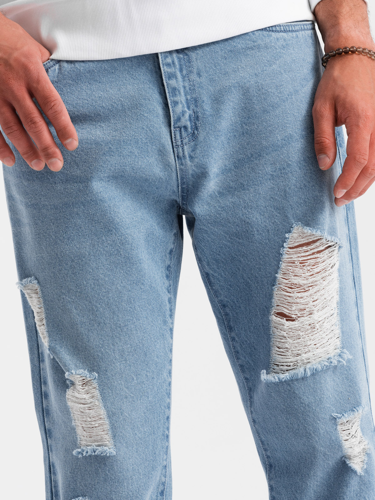 Ombre Men&#039;s TAPERED FIT denim pants with holes - light blue