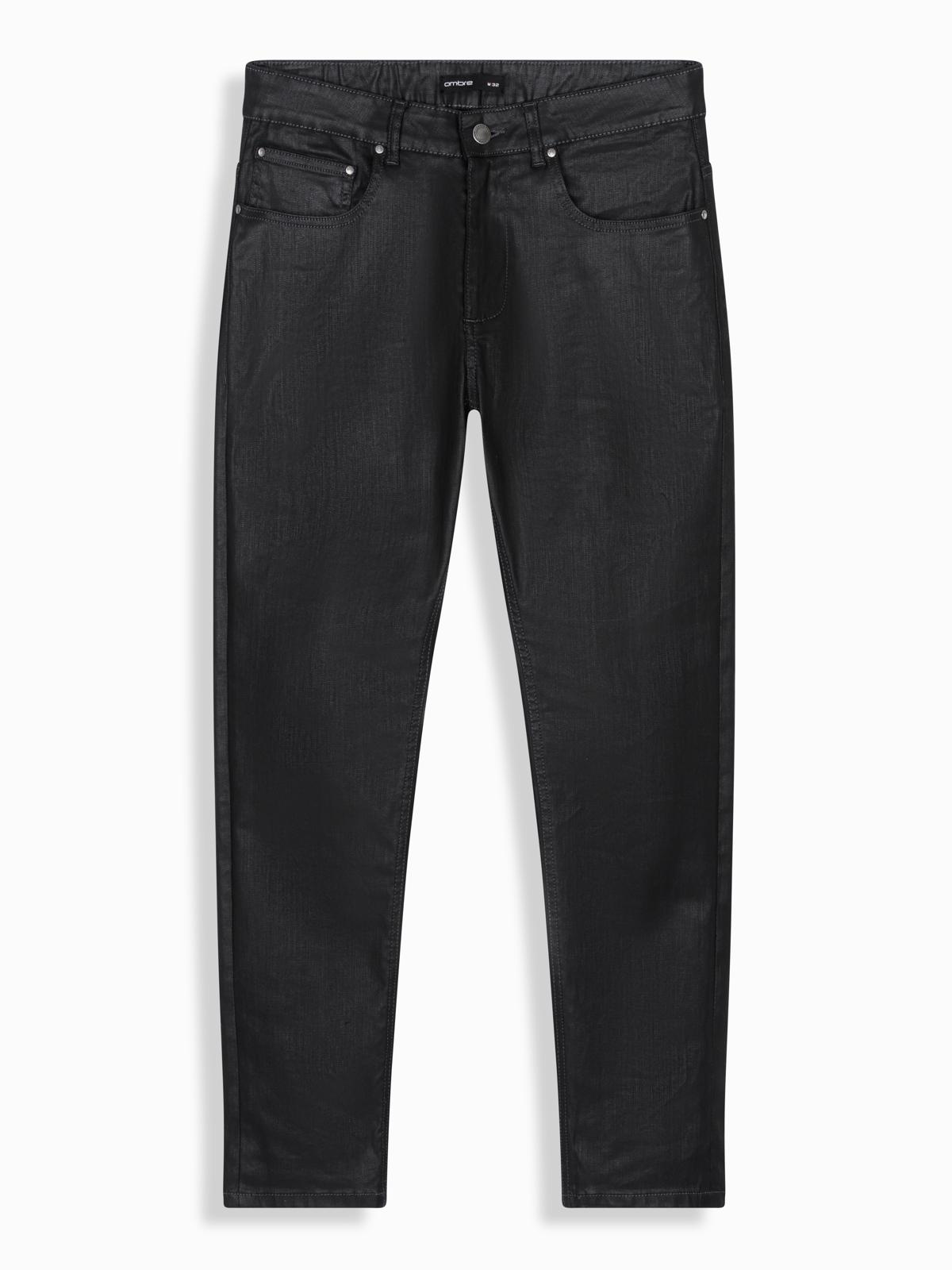 Ombre Men&#039;s waxed denim SLIM FIT pants - black