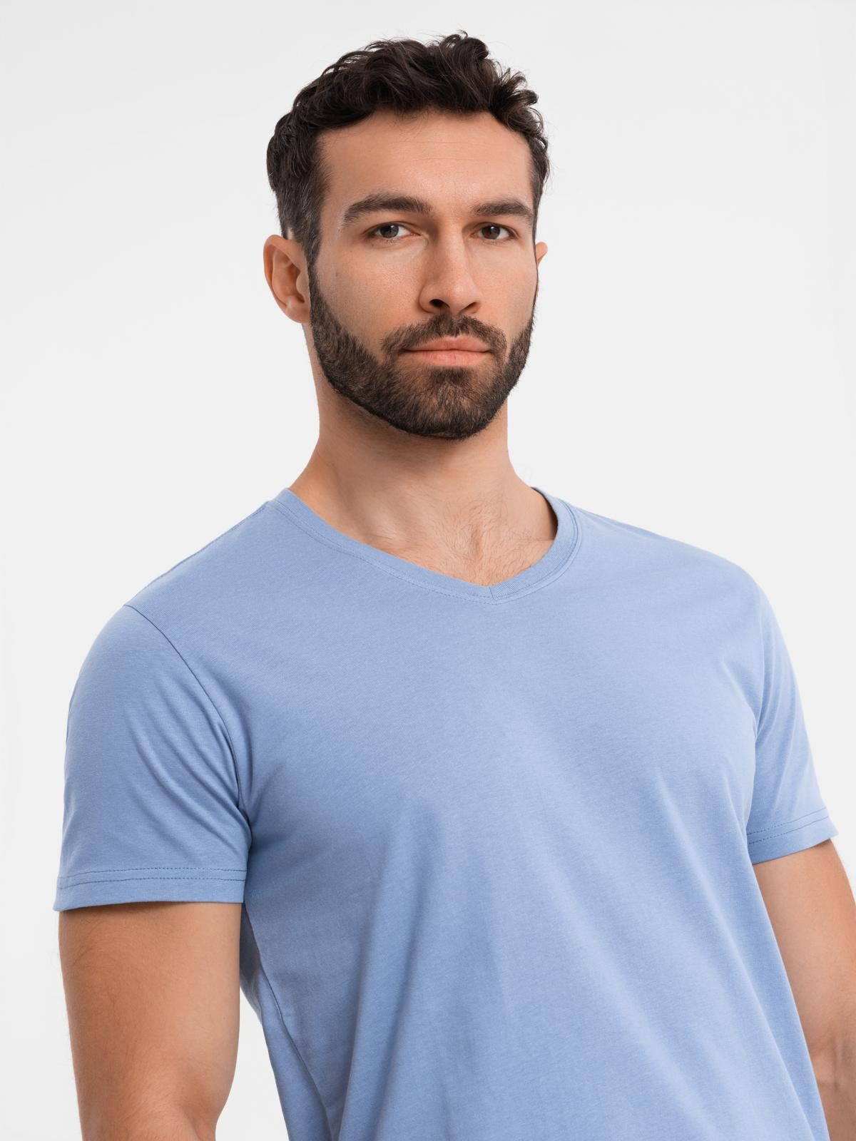 Ombre BASIC men's classic cotton T-shirt with a serape neckline - blue