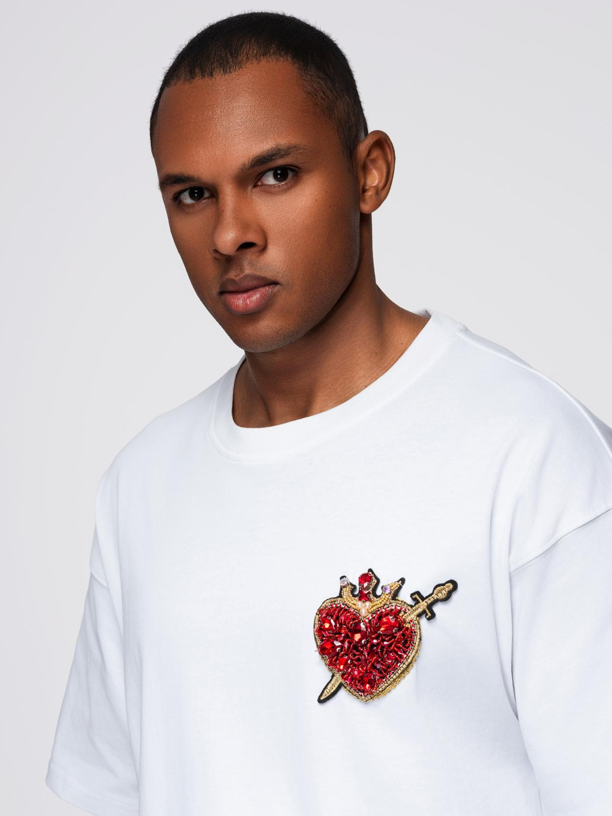 Ombre Men's cotton t-shirt with jewelry applique on chest - off white