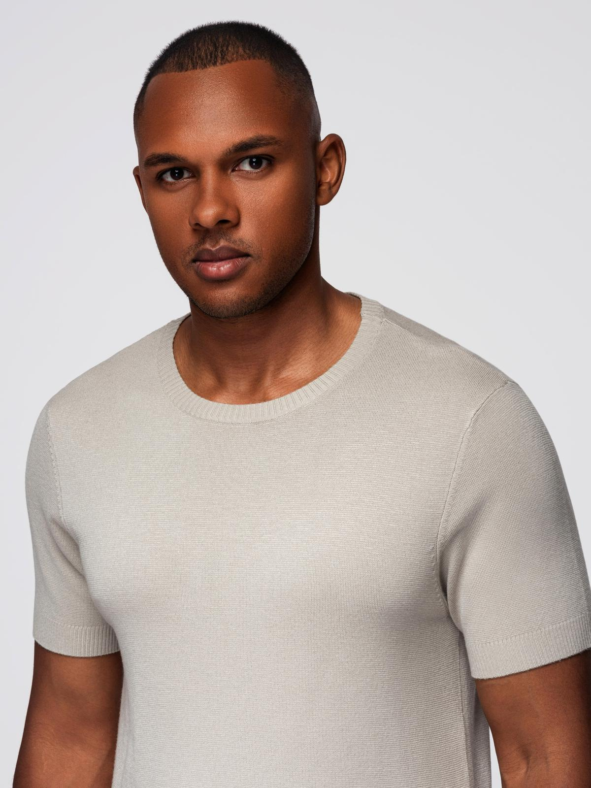 Ombre Classic knitted men's shirt with ribbed cuffs - light grey