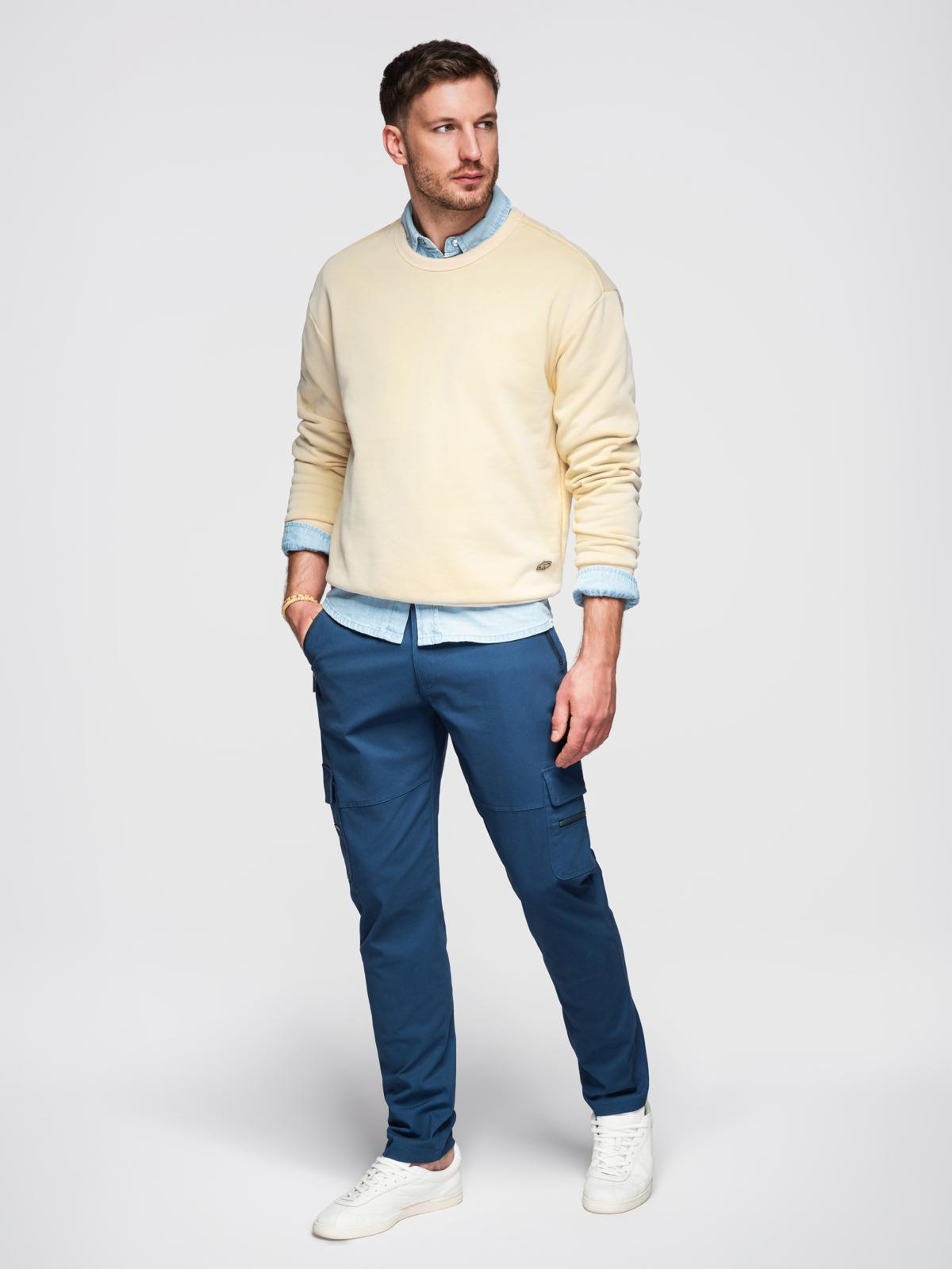Ombre Men's STRAIGHT LEG cargo pants with zippered pockets - dark blue