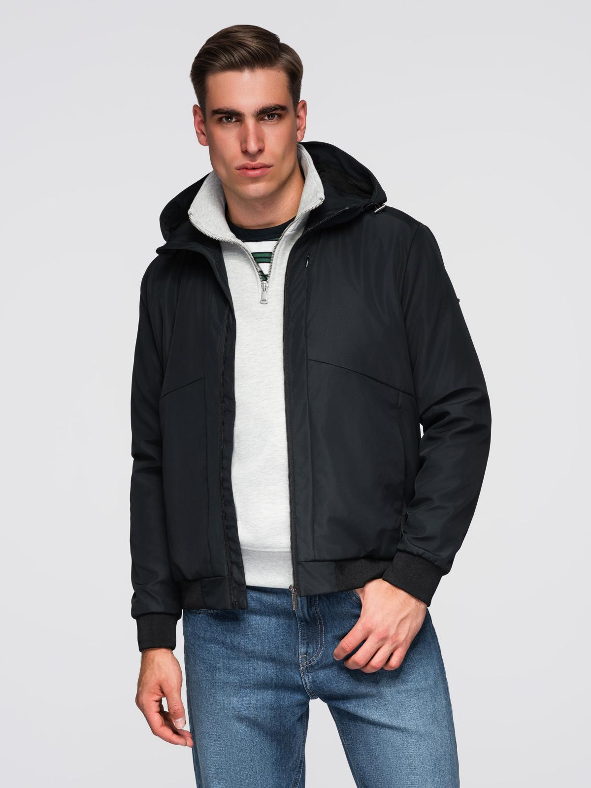Ombre Men&#039;s lightweight jacket with mesh lining and hood - black