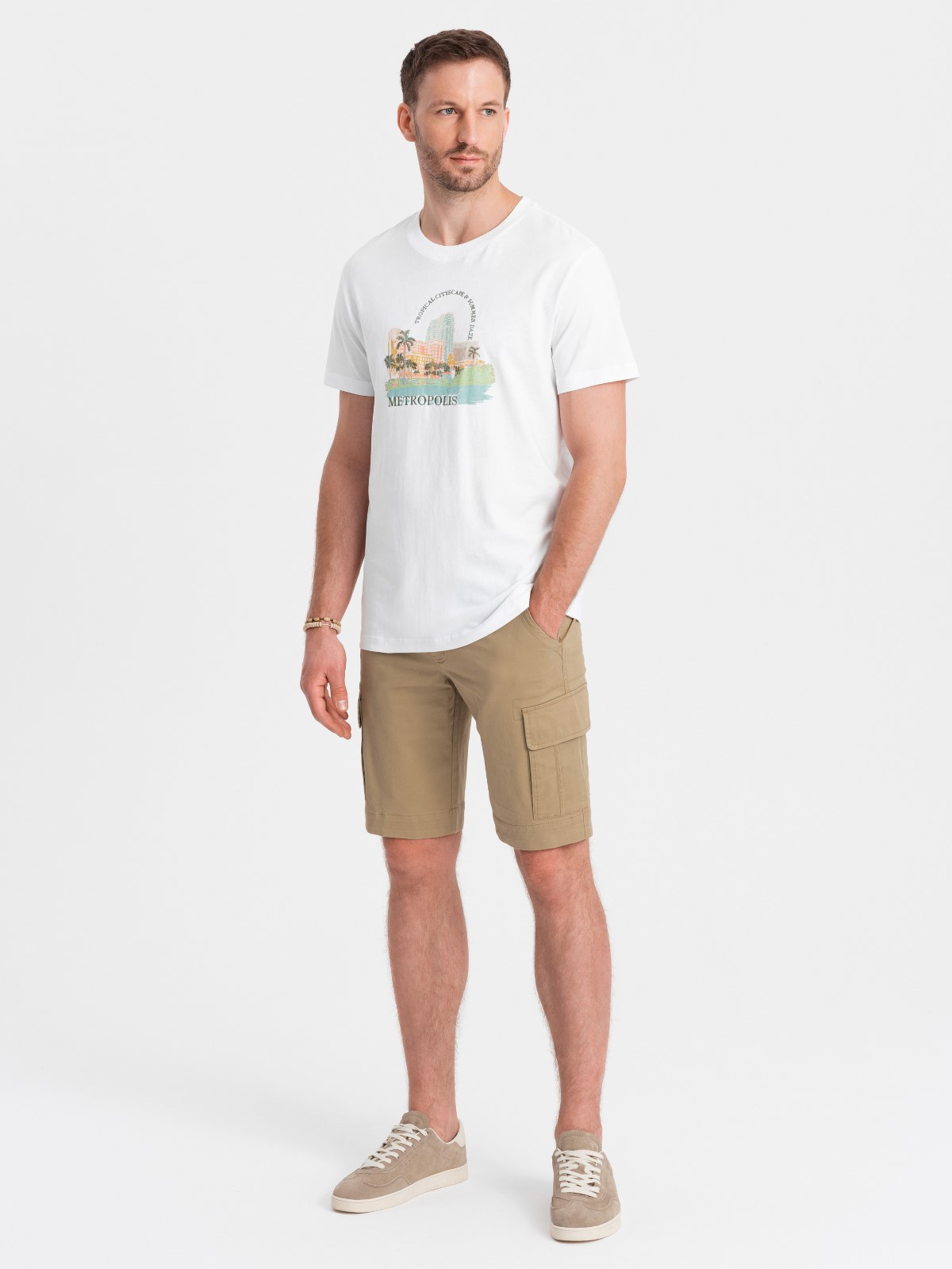Ombre One color men&#039;s shorts with cargo pockets - sand