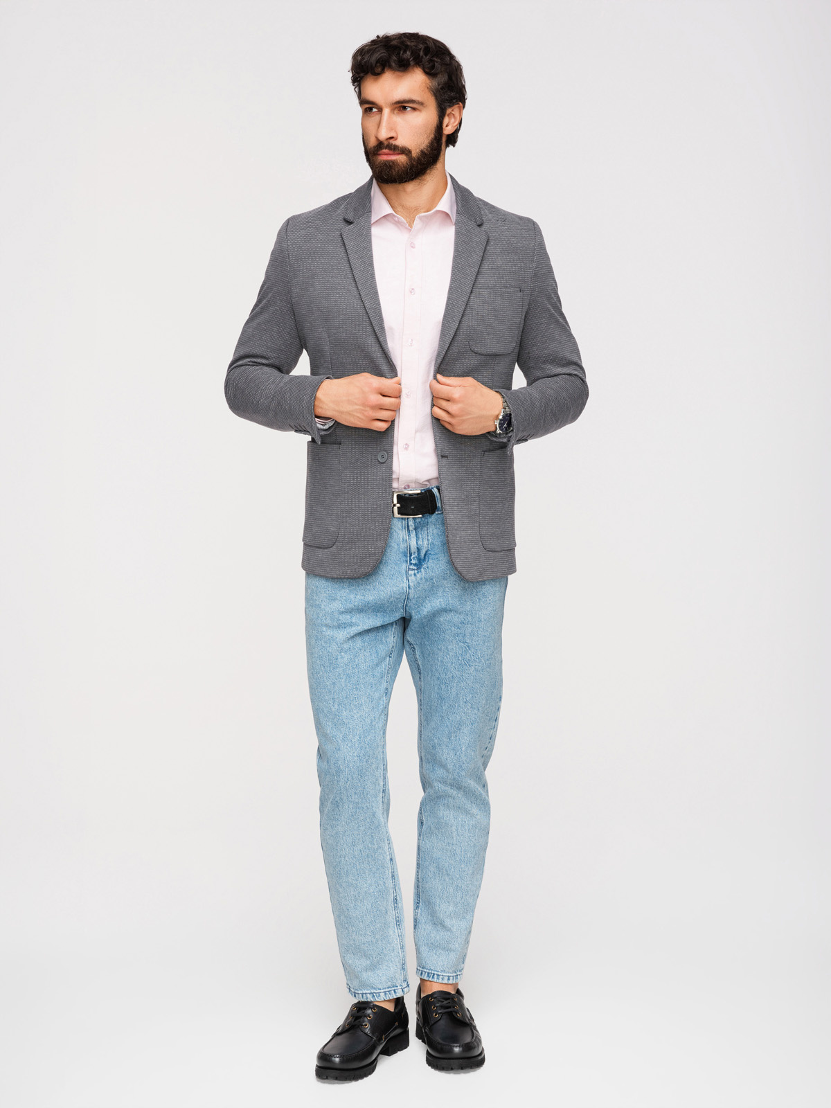 Ombre Elegant fitted men's structured knit blazer- graphite