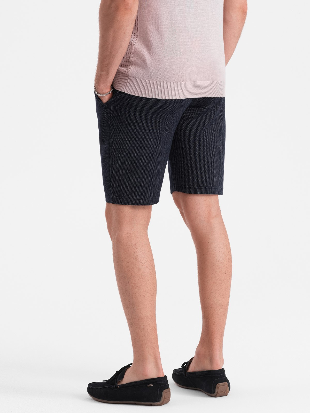 Ombre Men&#039;s structured knit shorts with chino pockets - navy blue