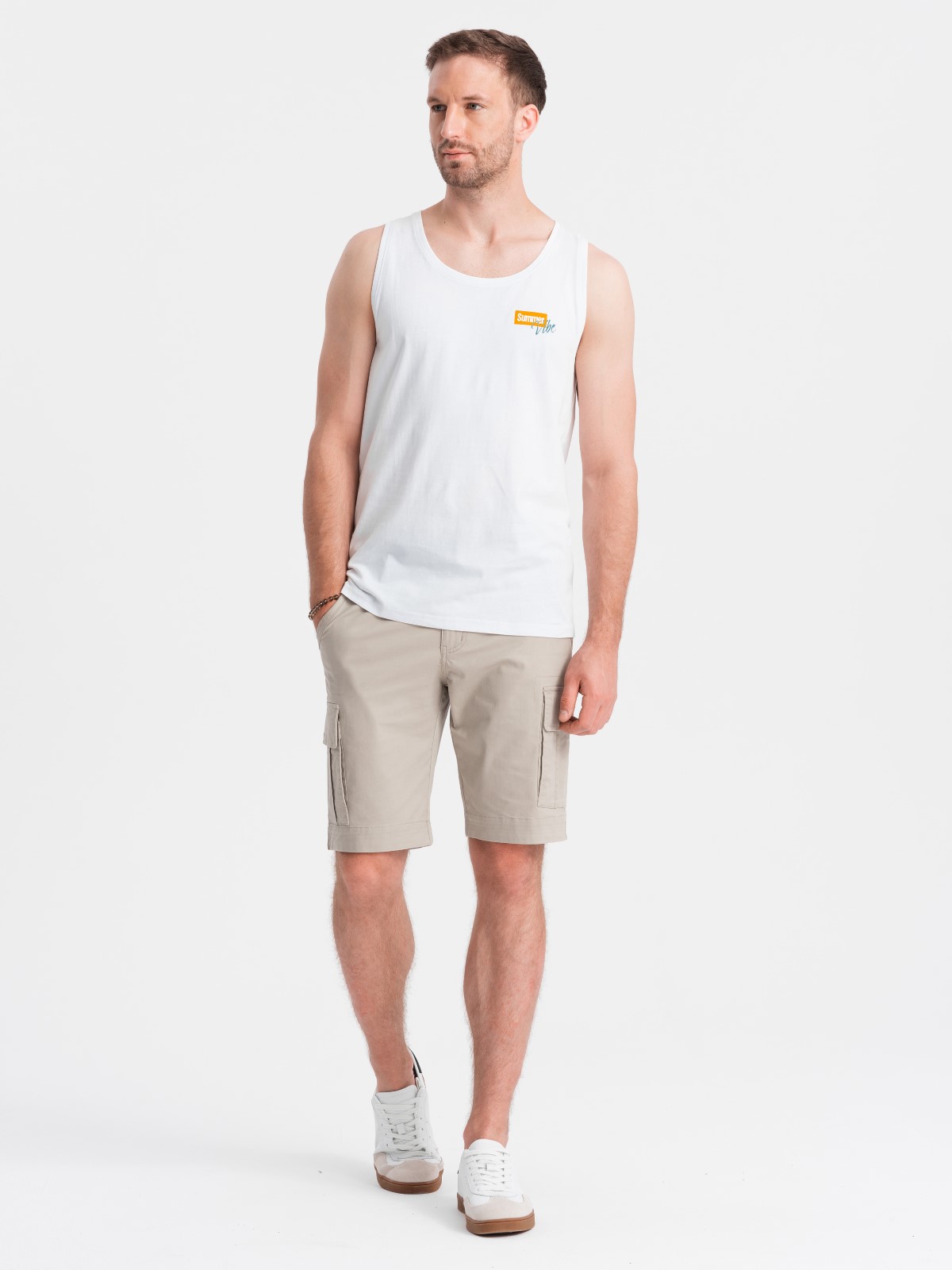 Ombre Summer Vibe printed men's cotton tank top - white