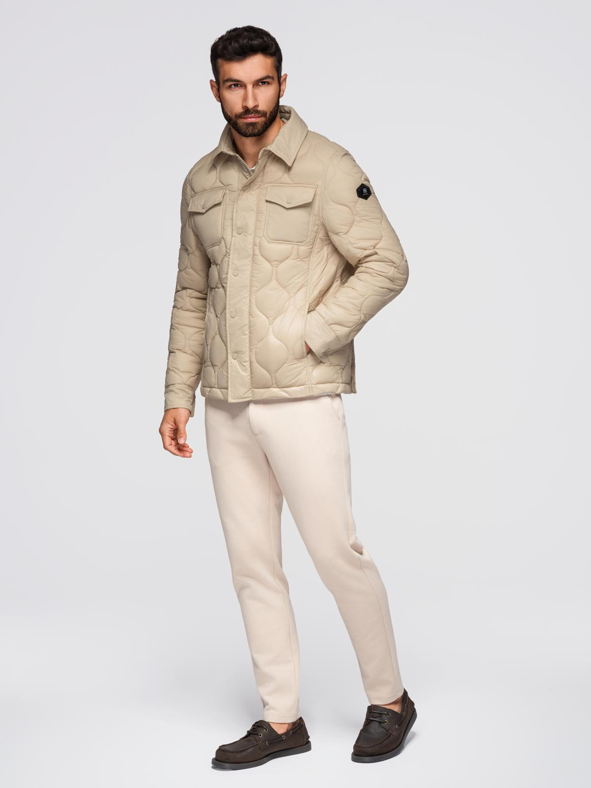 Ombre Men&#039;s quilted jacket in shirt cut - beige