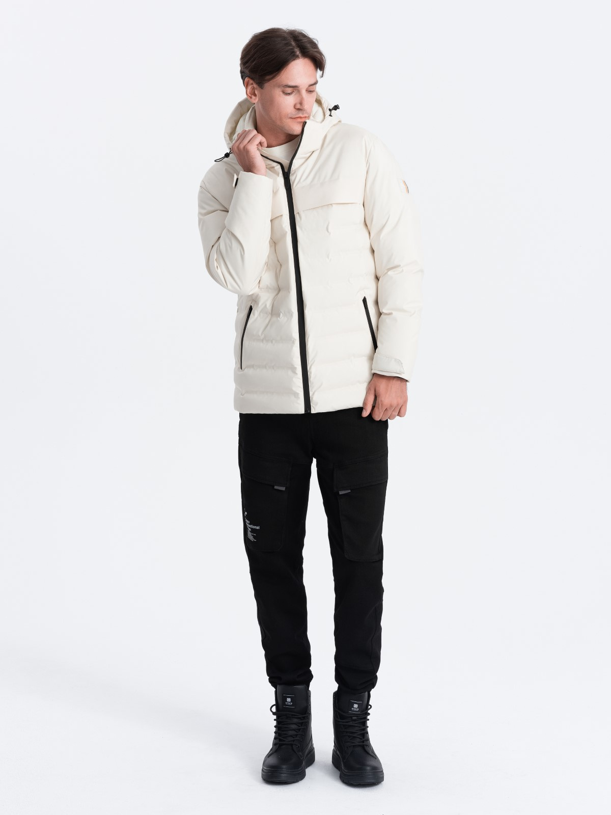 Ombre Men's winter jacket with detachable hood - cream