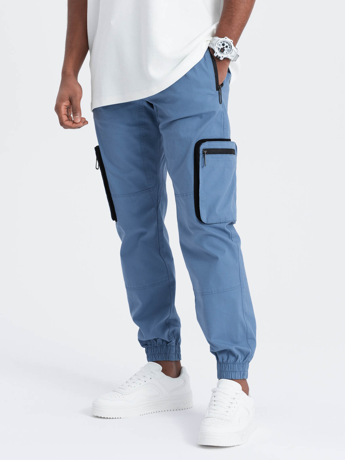 Ombre Men&#039;s JOGGER pants with stand-off and zippered cargo pockets - blue
