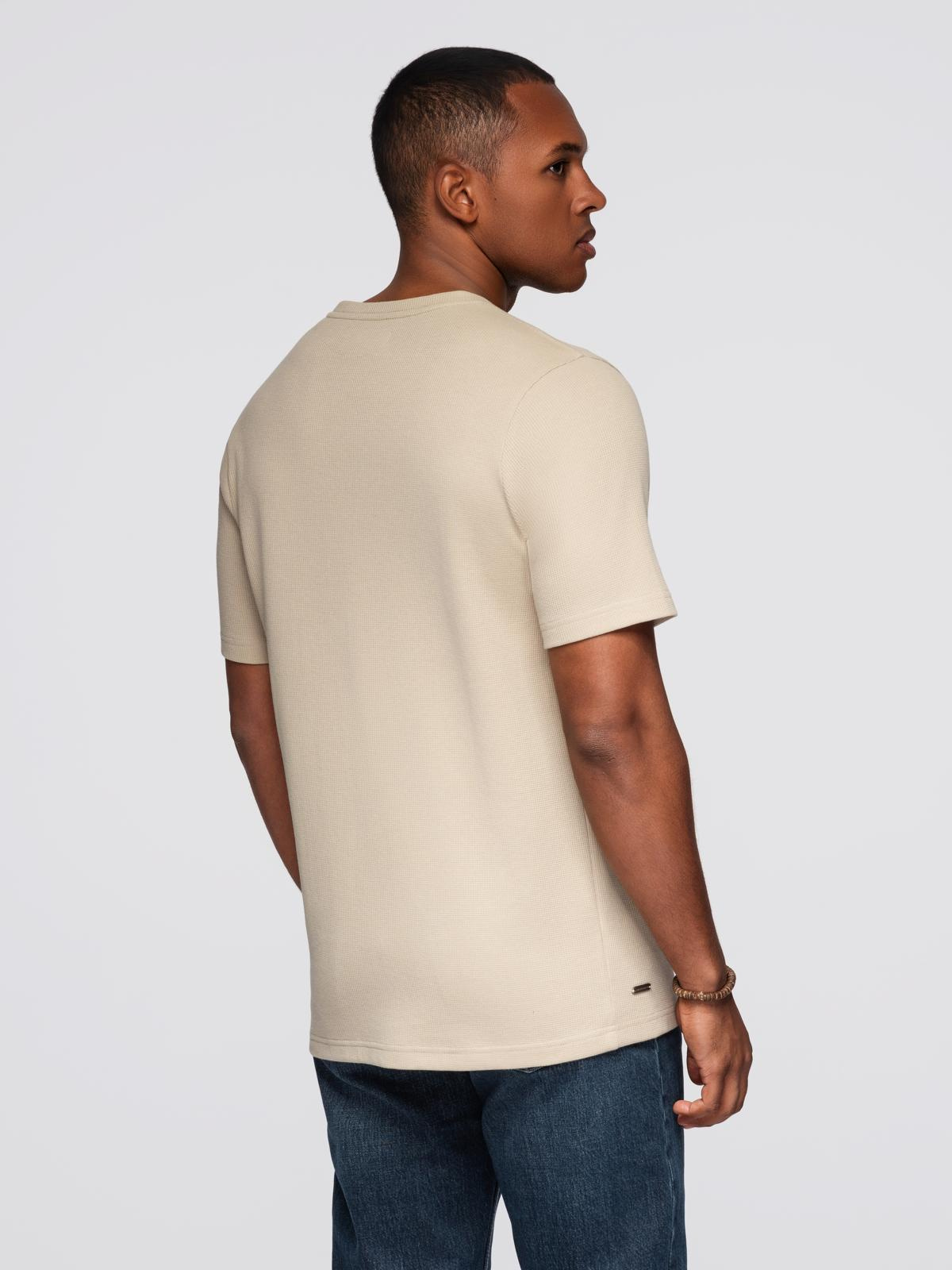 Ombre Men's waffle-textured T-shirt with round neckline - sand