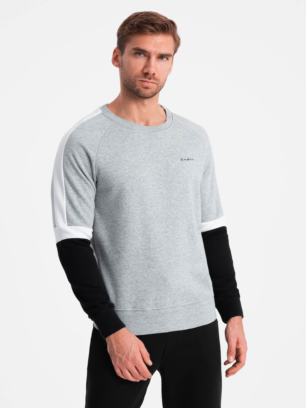 Ombre Tri-color men&#039;s sweatshirt with raglan sleeves - gray