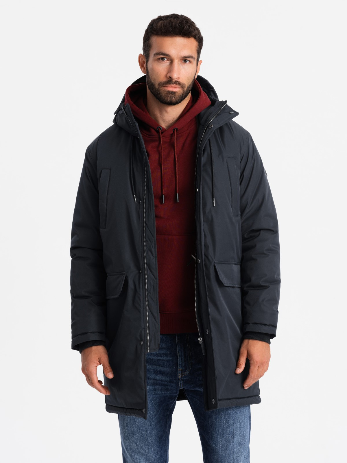 Ombre Classic long men's parka jacket - black