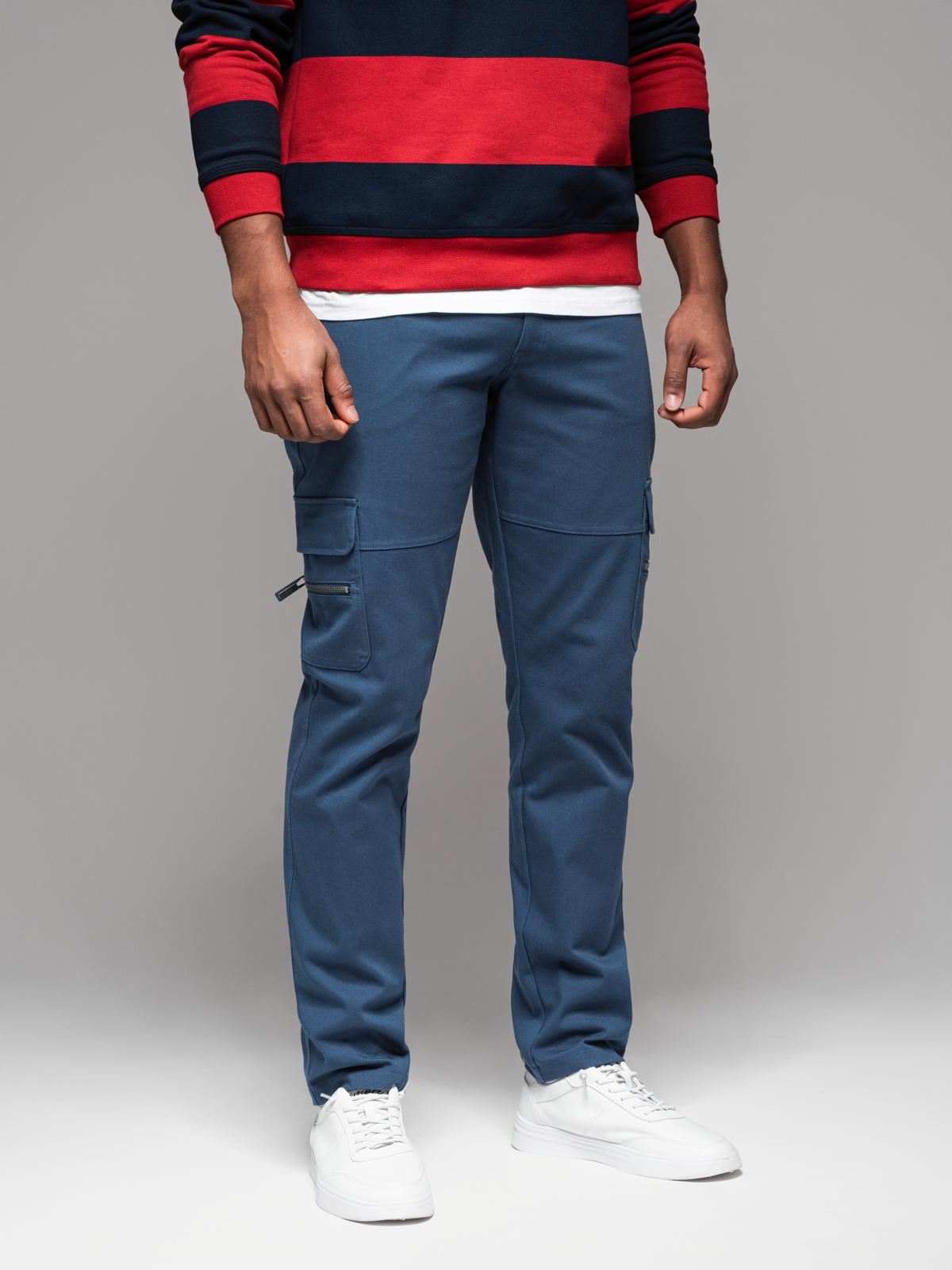 Ombre Men&#039;s STRAIGHT LEG cargo pants with zippered pockets - dark blue