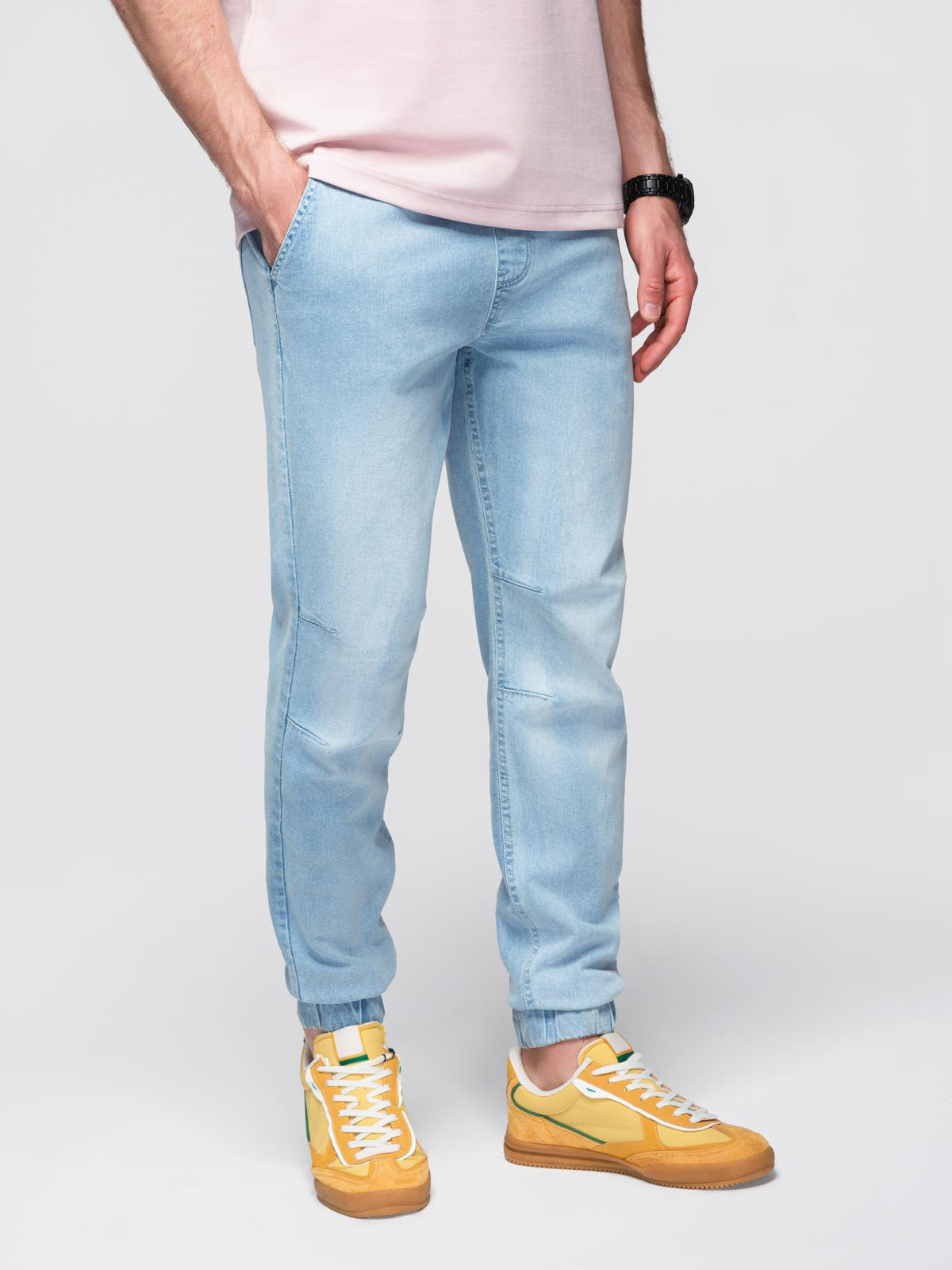 Ombre Mens JOGGERS denim pants with wash effect - light blue