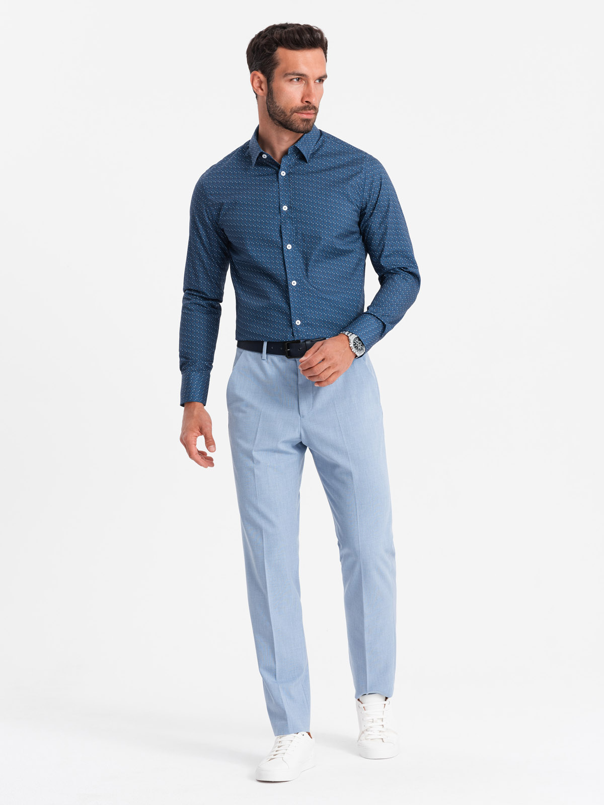 Ombre Men's cotton patterned SLIM FIT shirt - blue