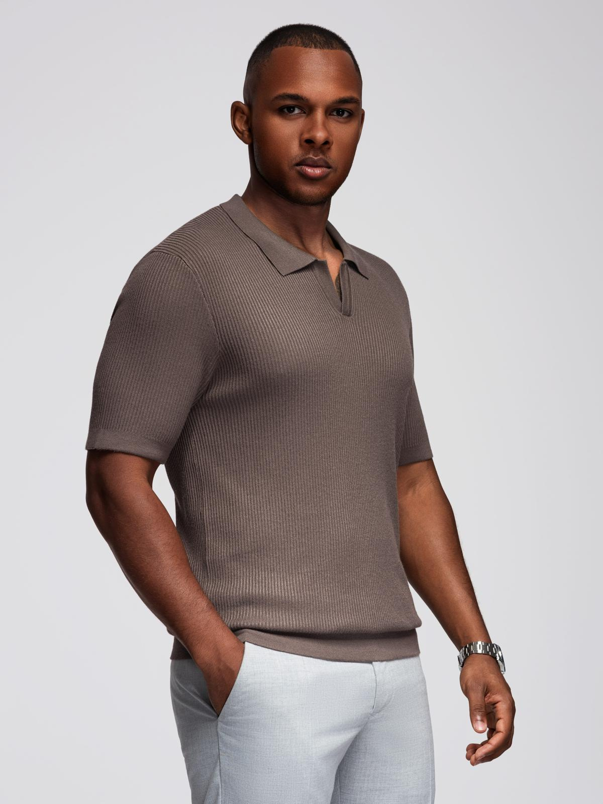 Ombre Men's buttonless polo shirt with open collar - ash