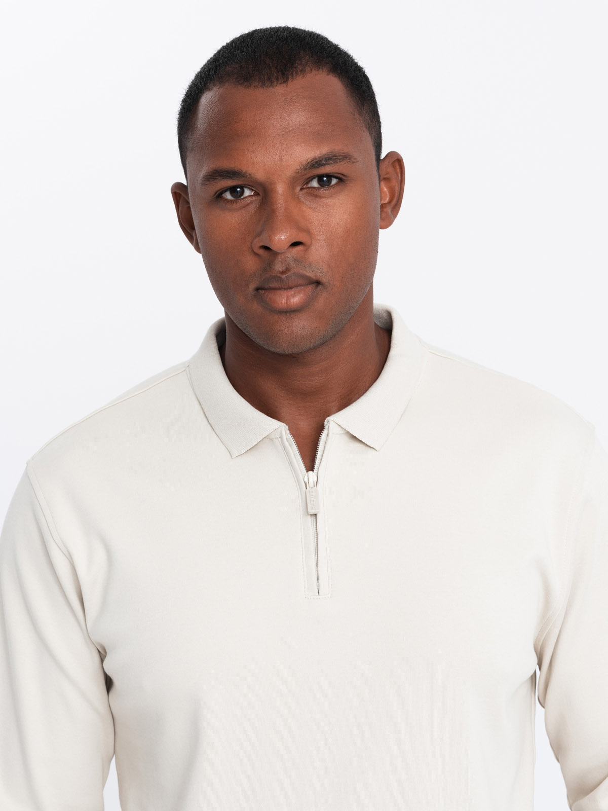 Ombre Men&#039;s polo longsleeve with zippered collar - cream