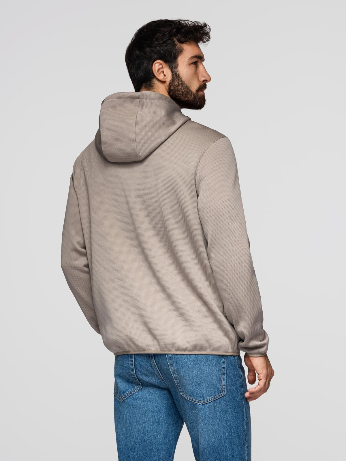Ombre Men's lightweight jacket of combined materials with hood and decorative quilting - ash