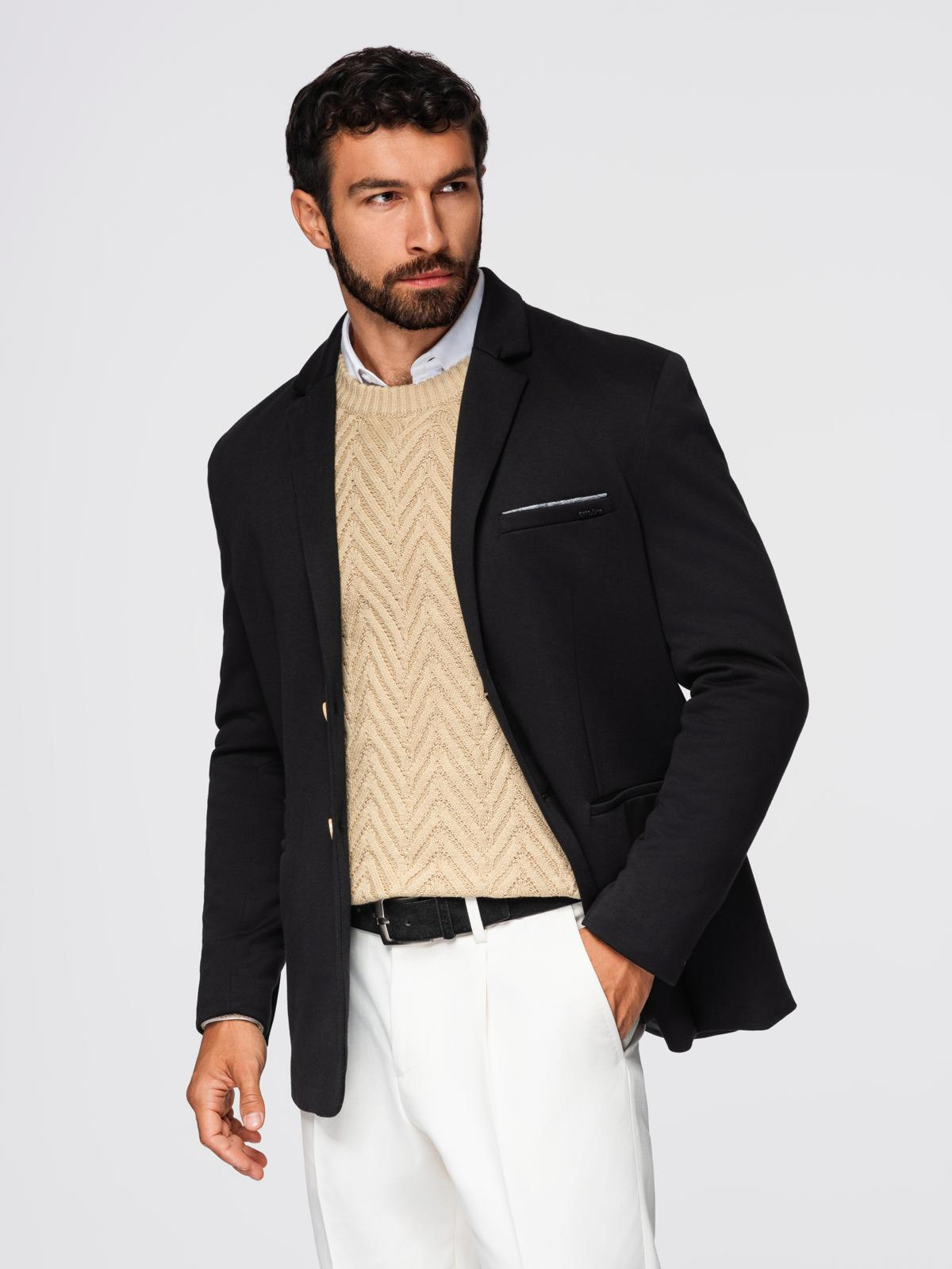 Ombre Men's knitted jacket with a fitted cut - black