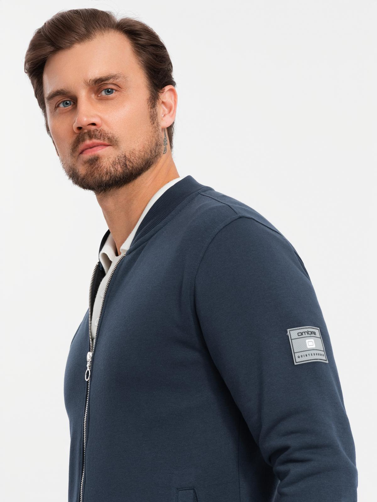 Ombre Men&#039;s unbuttoned cotton sweatshirt bomber - navy blue