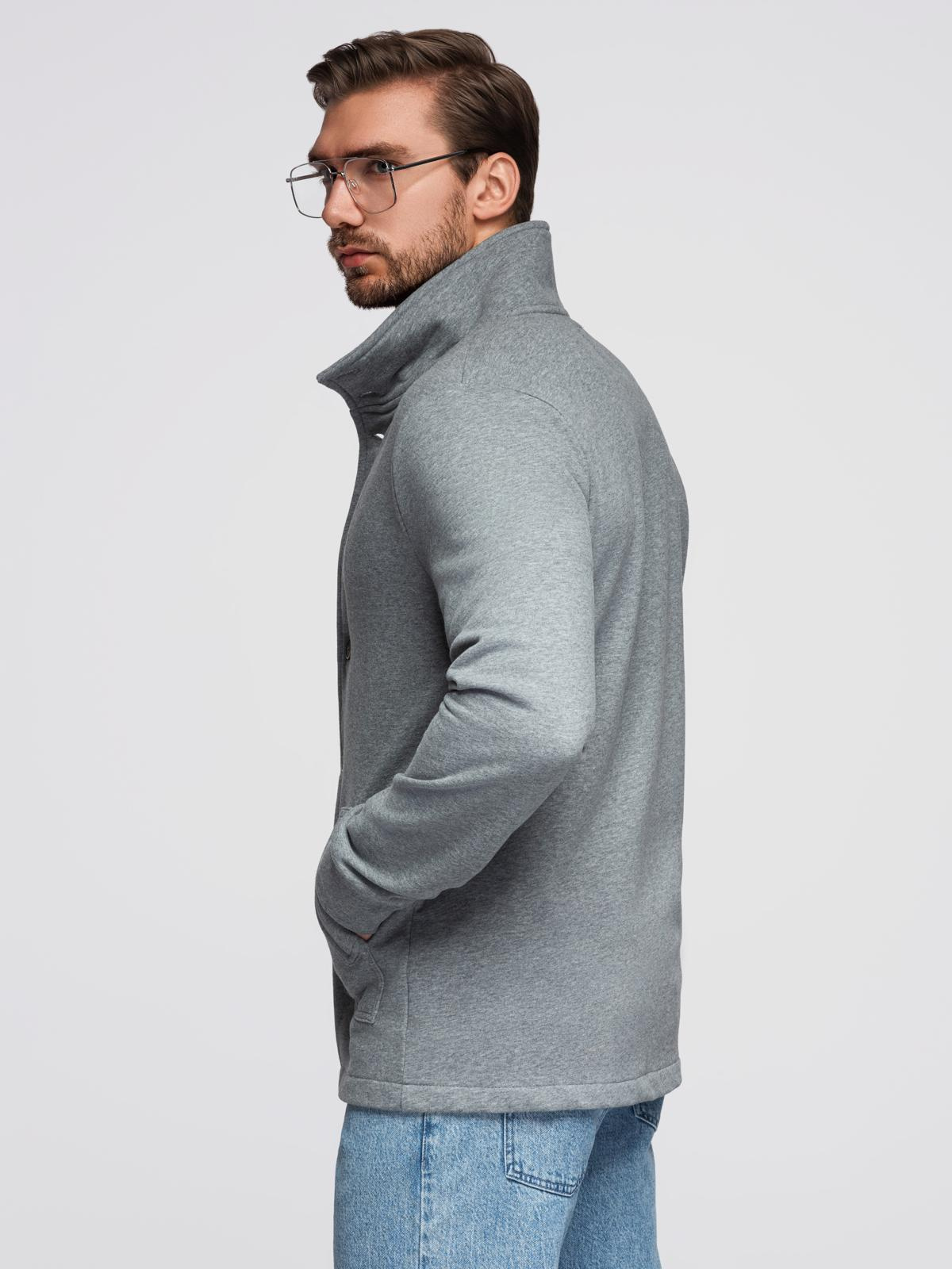 Ombre Men's button-down sweatshirt with stand-up collar - grey melange