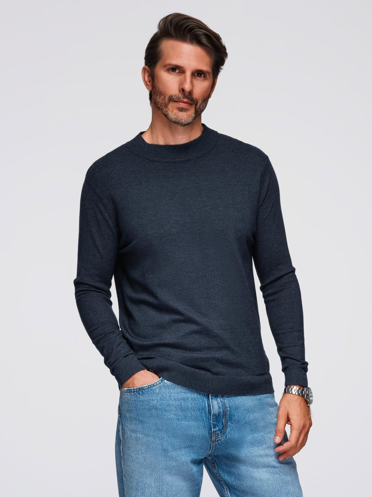 Ombre Men's knitted half turtleneck with viscose - navy blue