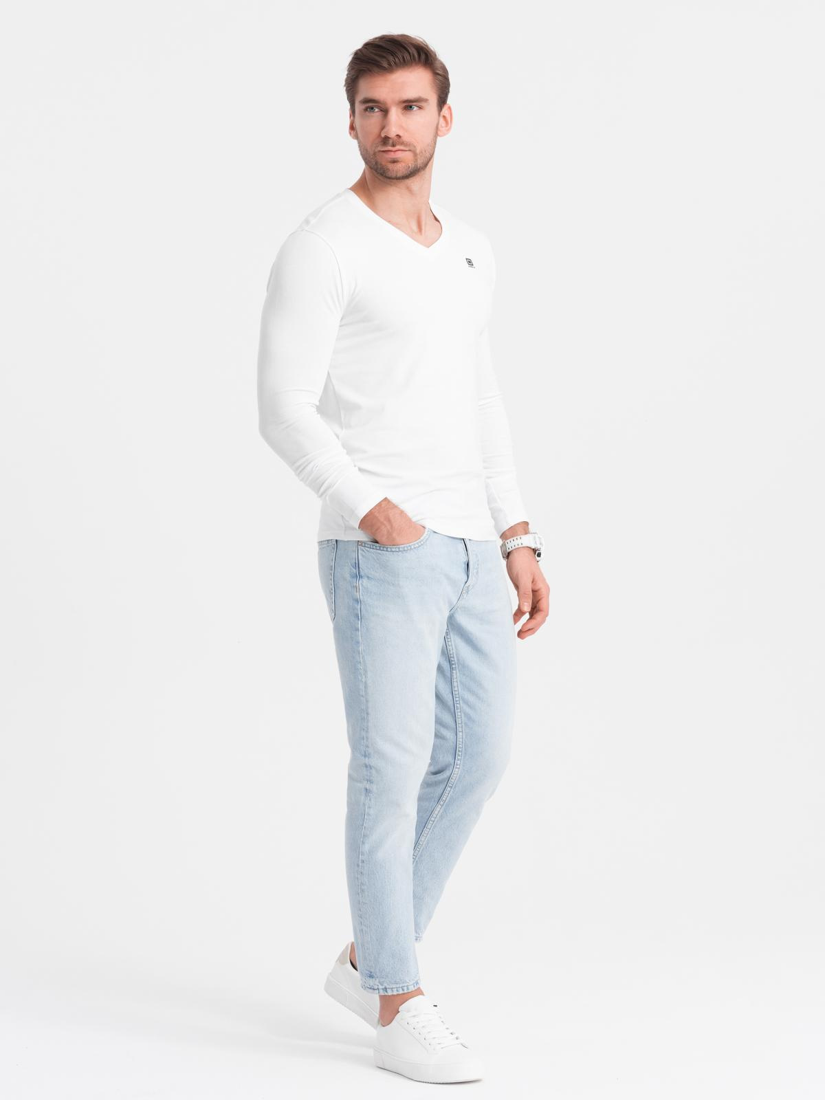 Ombre Set of men's SLIM FIT longsleeves with V-neck and logo 2-pack