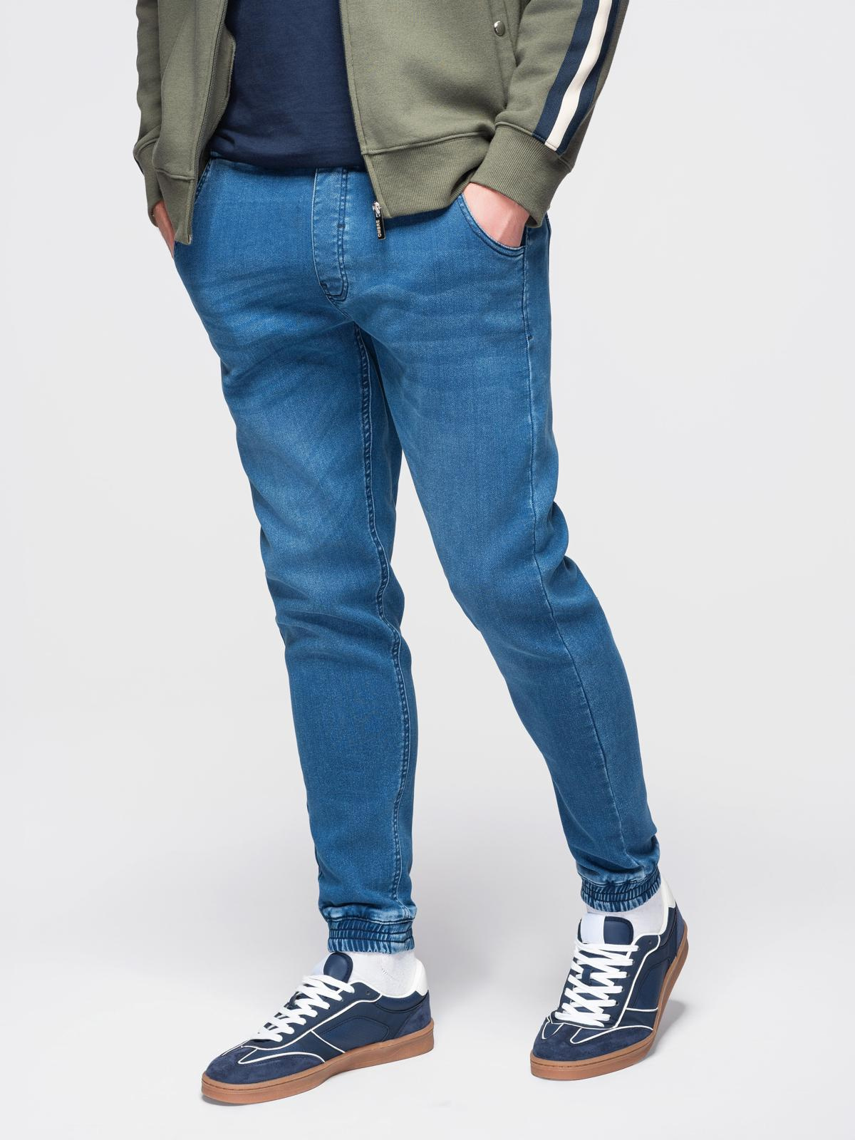 Ombre pánske denim jogger nohavice s pásom na šnúrku - modré