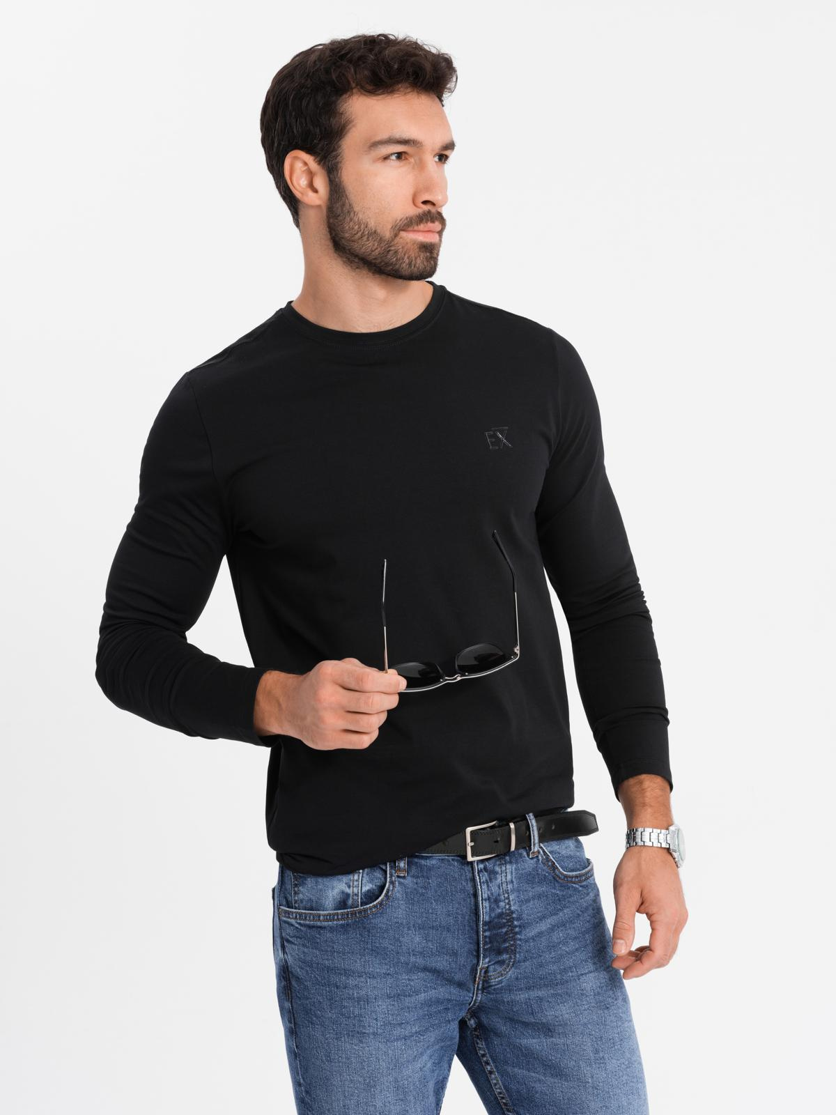 Ombre Men's SLIM FIT longsleeve with elastane and print - black