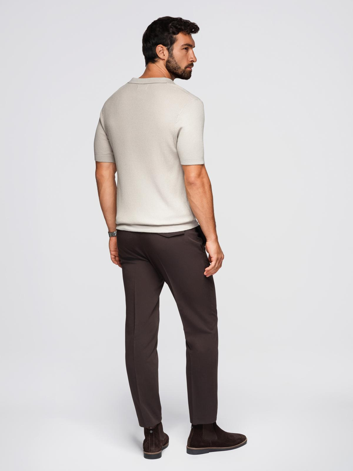 Ombre Men's buttonless polo shirt with open collar - light grey