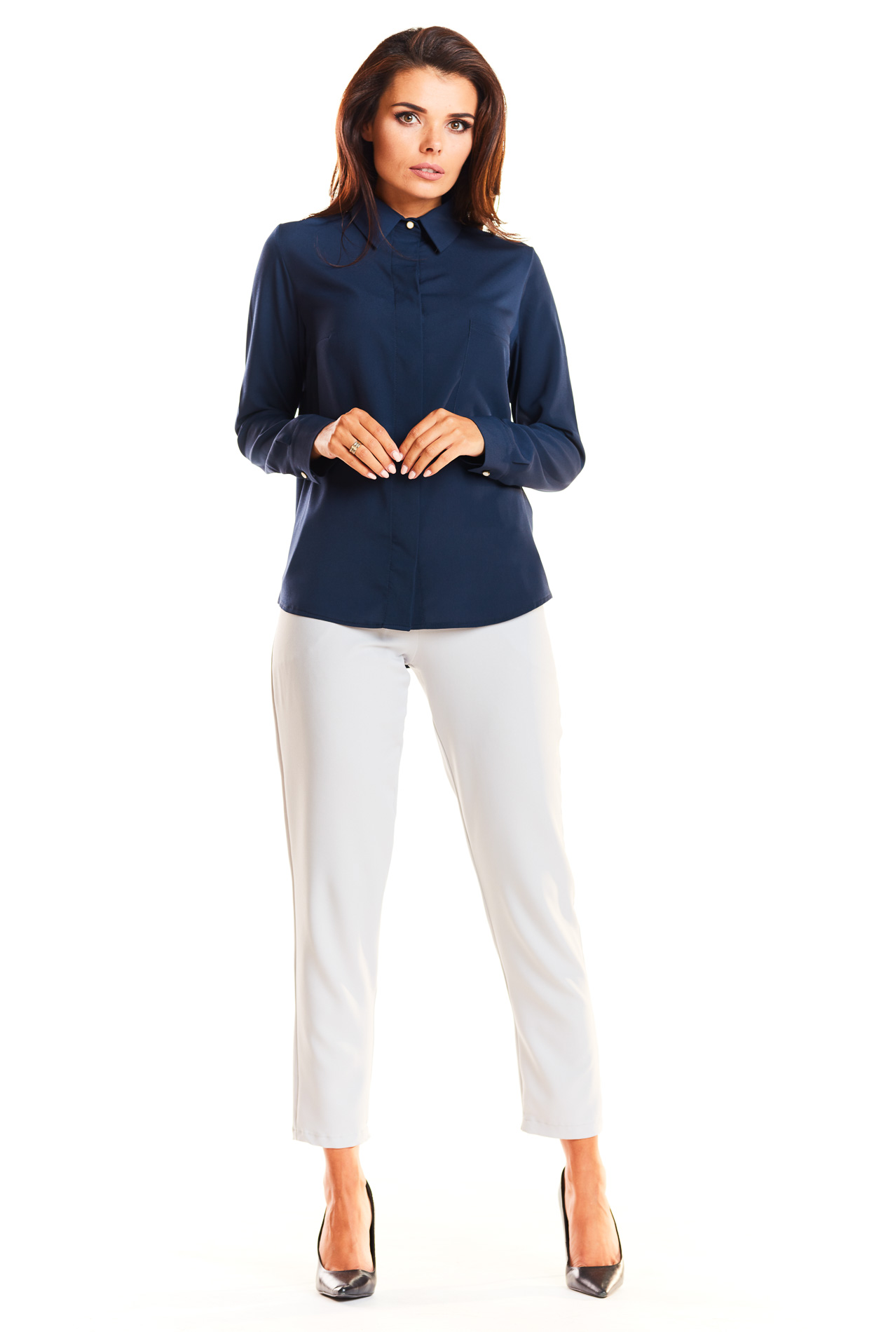 Awama Woman's Shirt A248 Navy Blue