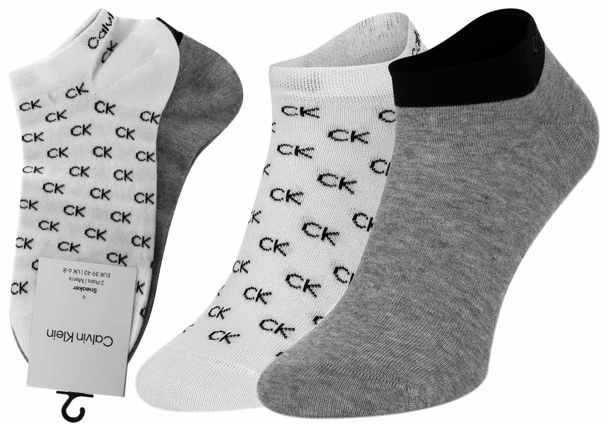 Levně Calvin Klein Sada dvou párů pánských vzorovaných ponožek v šedé a bílé barvě Cal - Pánské